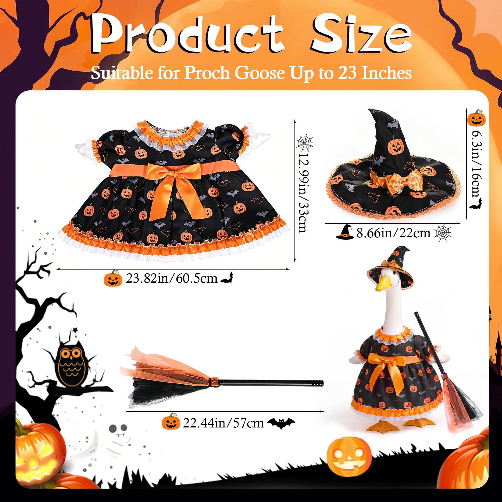 Mastom Halloween Witch Goose Outfit includes witch hat and broom