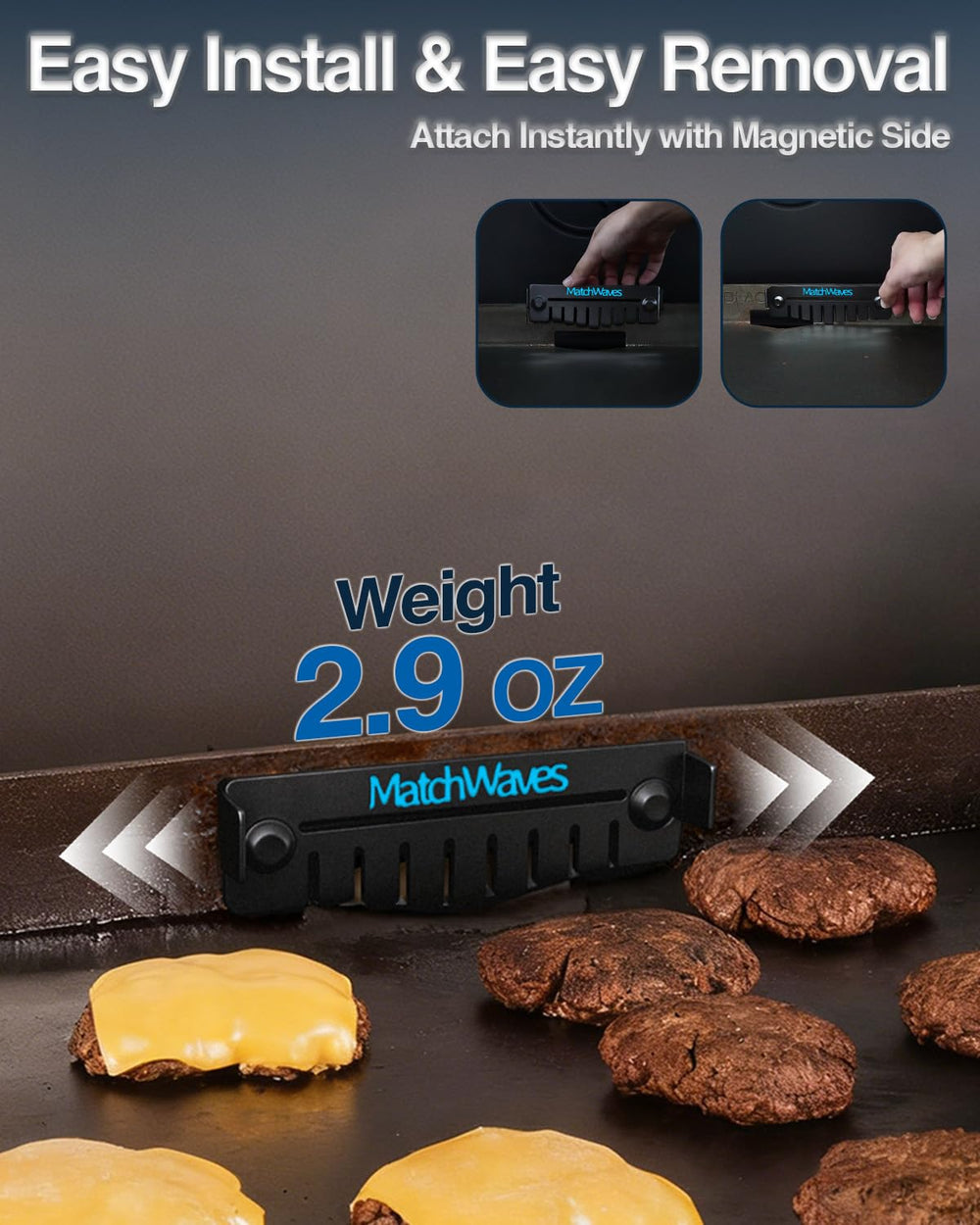 Matchwaves Grease Gate Blocker installed on a Blackstone griddle