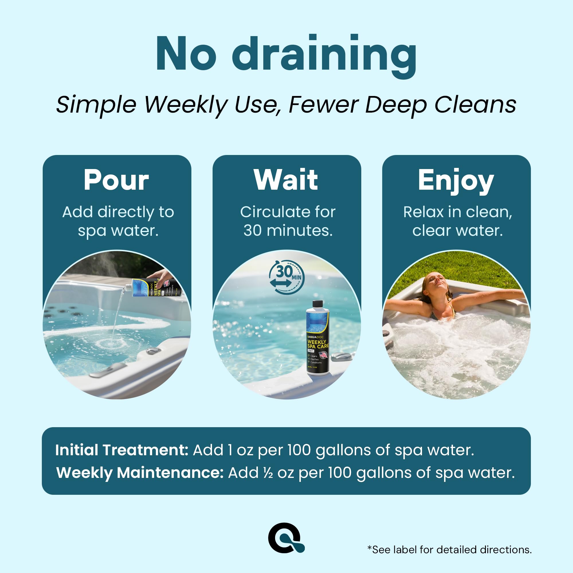 MAV AquaDoc 3 in 1 Hot Tub Weekly Care 8 oz bottle on spa surface