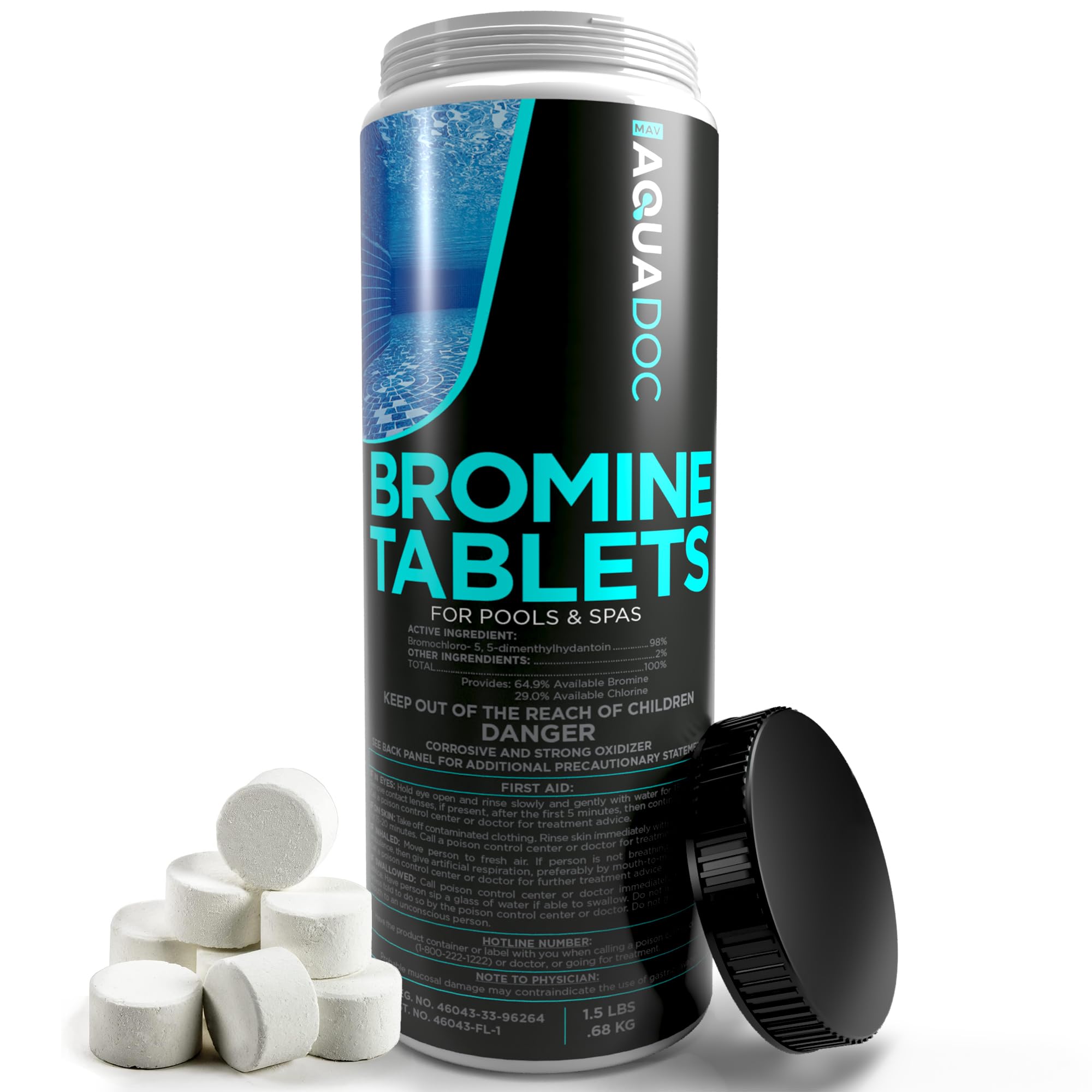 MAV AquaDoc Bromine Tablets 1 Inch 1.5 lb packaging front view