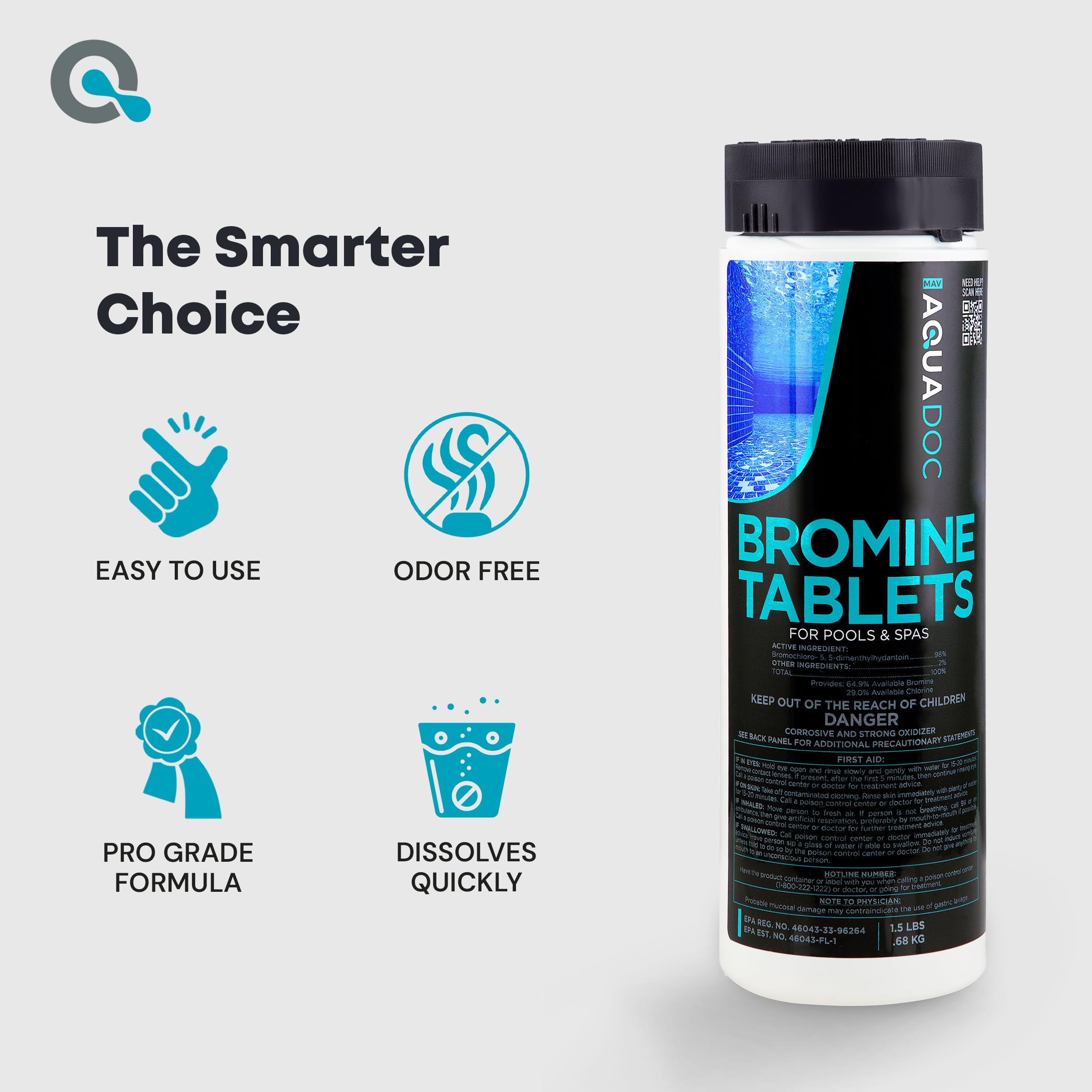 MAV AquaDoc Bromine Tablets 1 Inch 1.5 lb side view of packaging