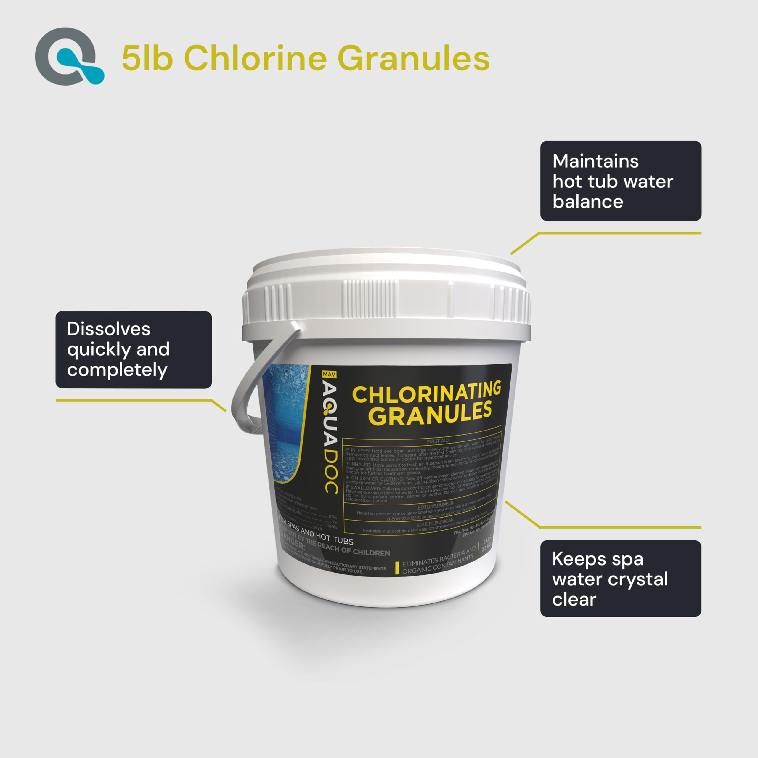 MAV AquaDoc Chlorine Granules 5 lb with measuring scoop