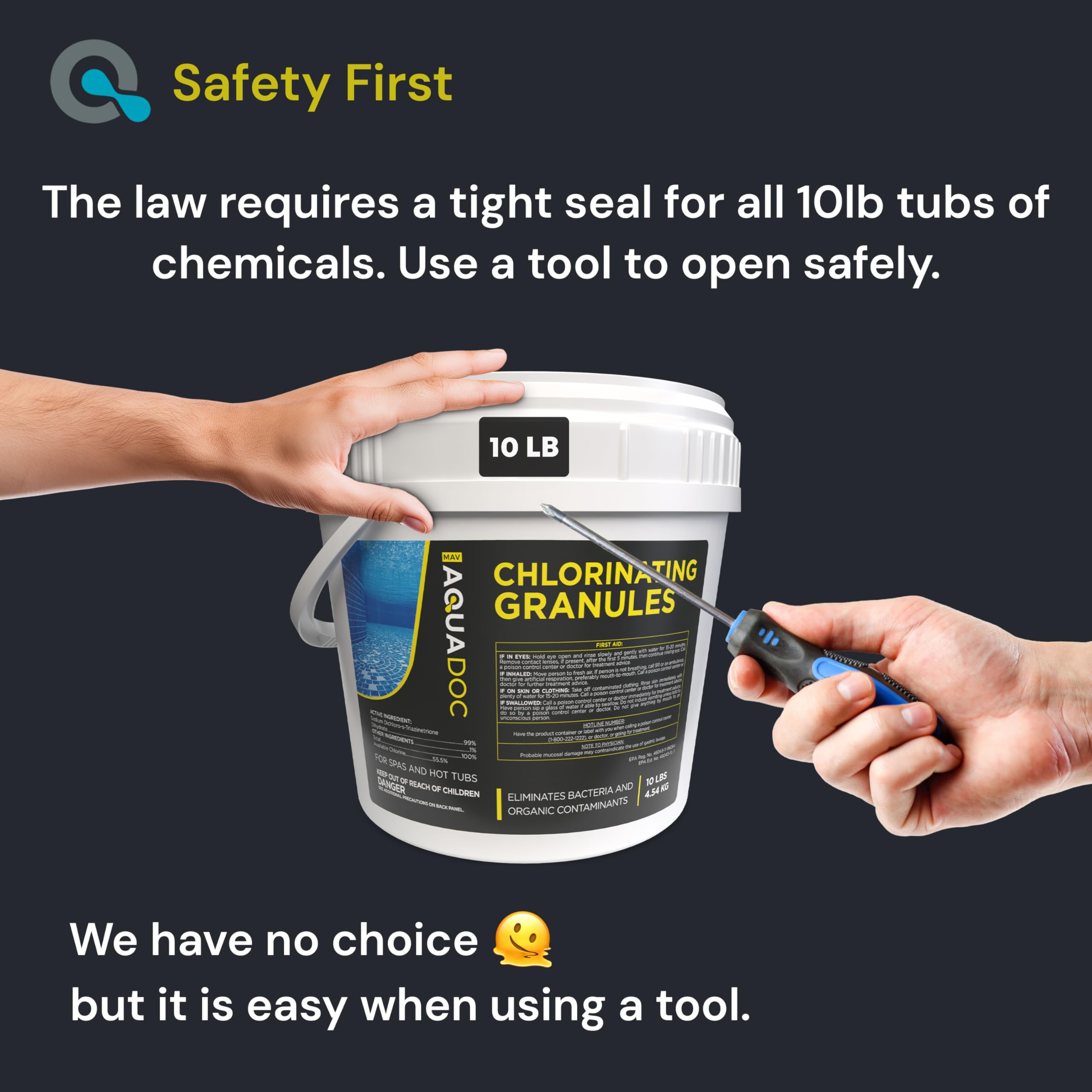 MAV AquaDoc chlorine granules label highlighting features