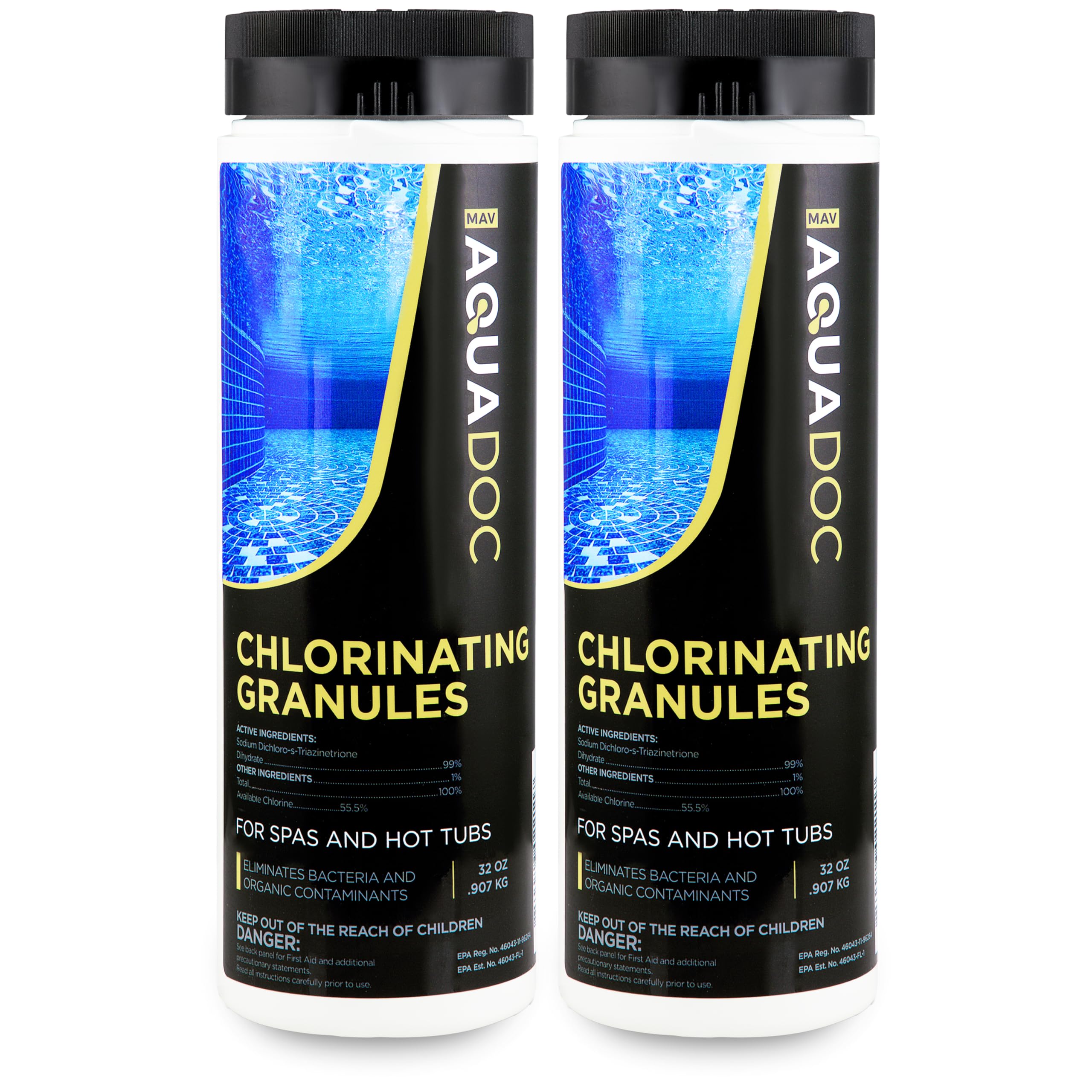 MAV AquaDoc Chlorine Granules usage instructions on label