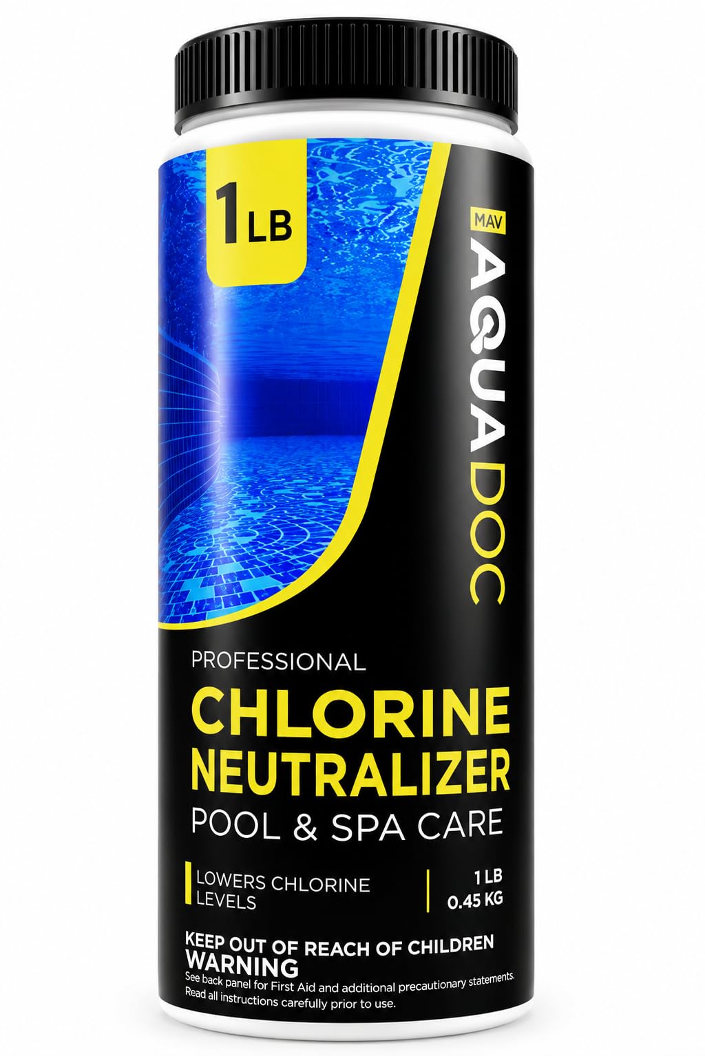 MAV AquaDoc Chlorine Neutralizer 1lb front view packaging