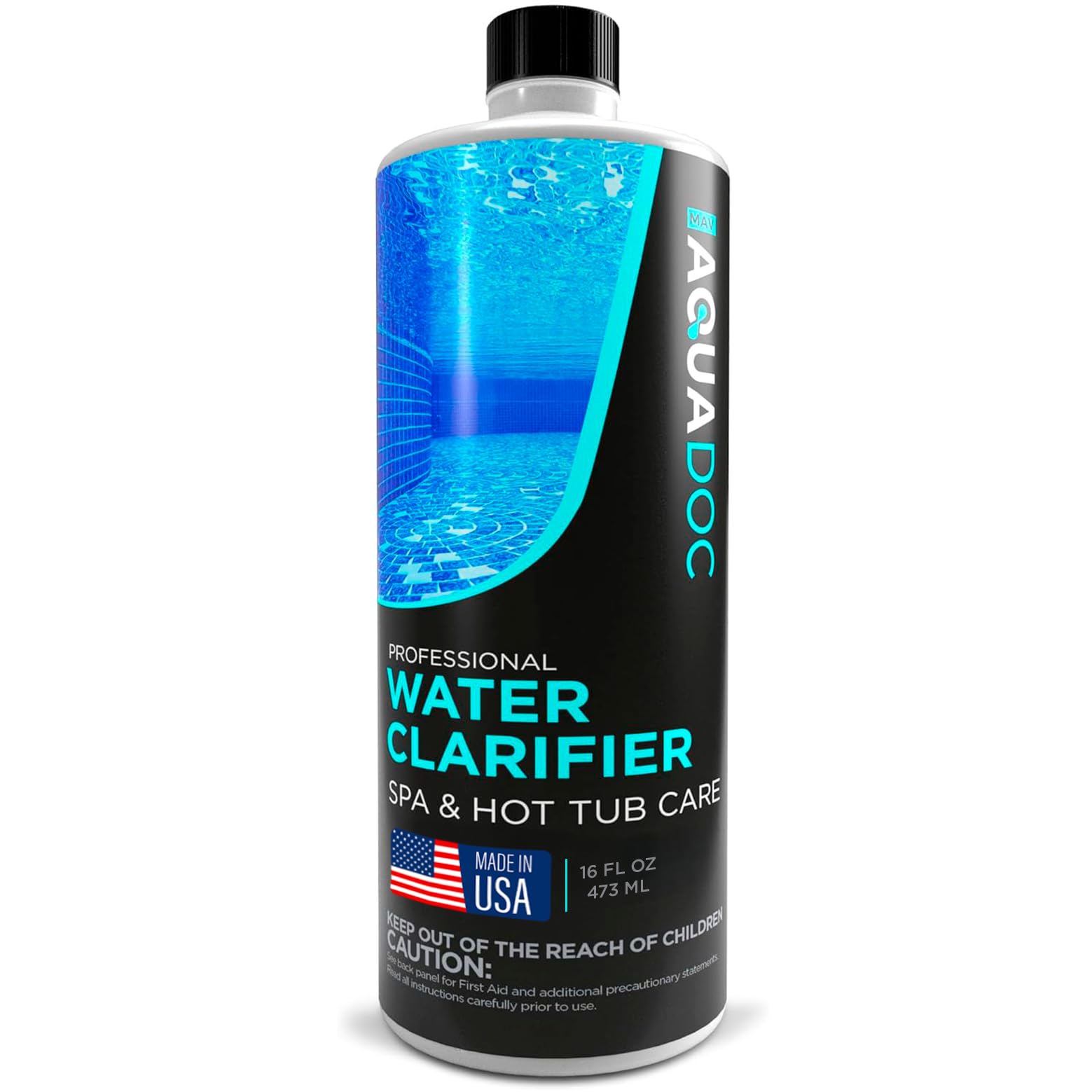 MAV AquaDoc Hot Tub Clarifier 16oz bottle front view