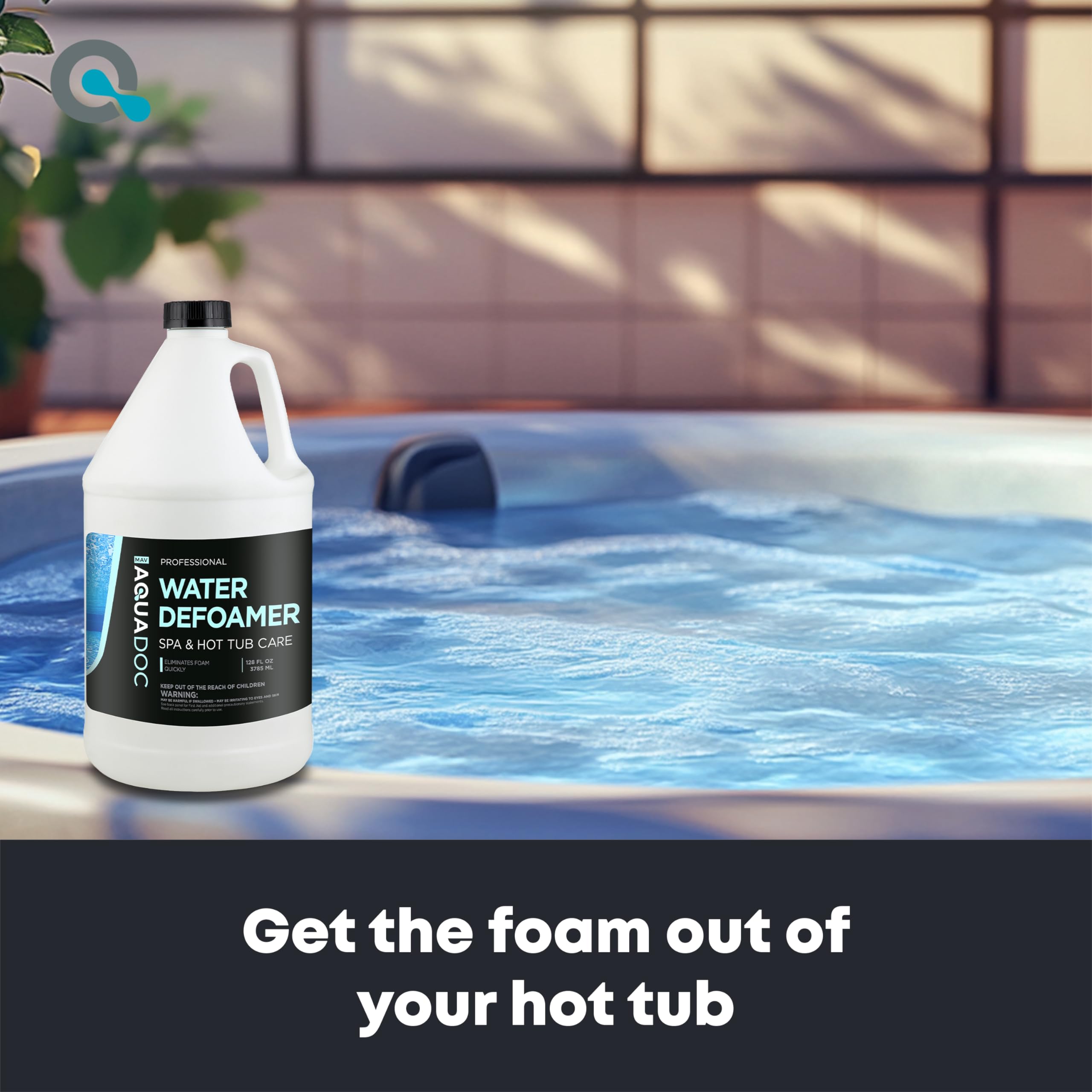 MAV AquaDoc Hot Tub Defoamer bottle label close-up