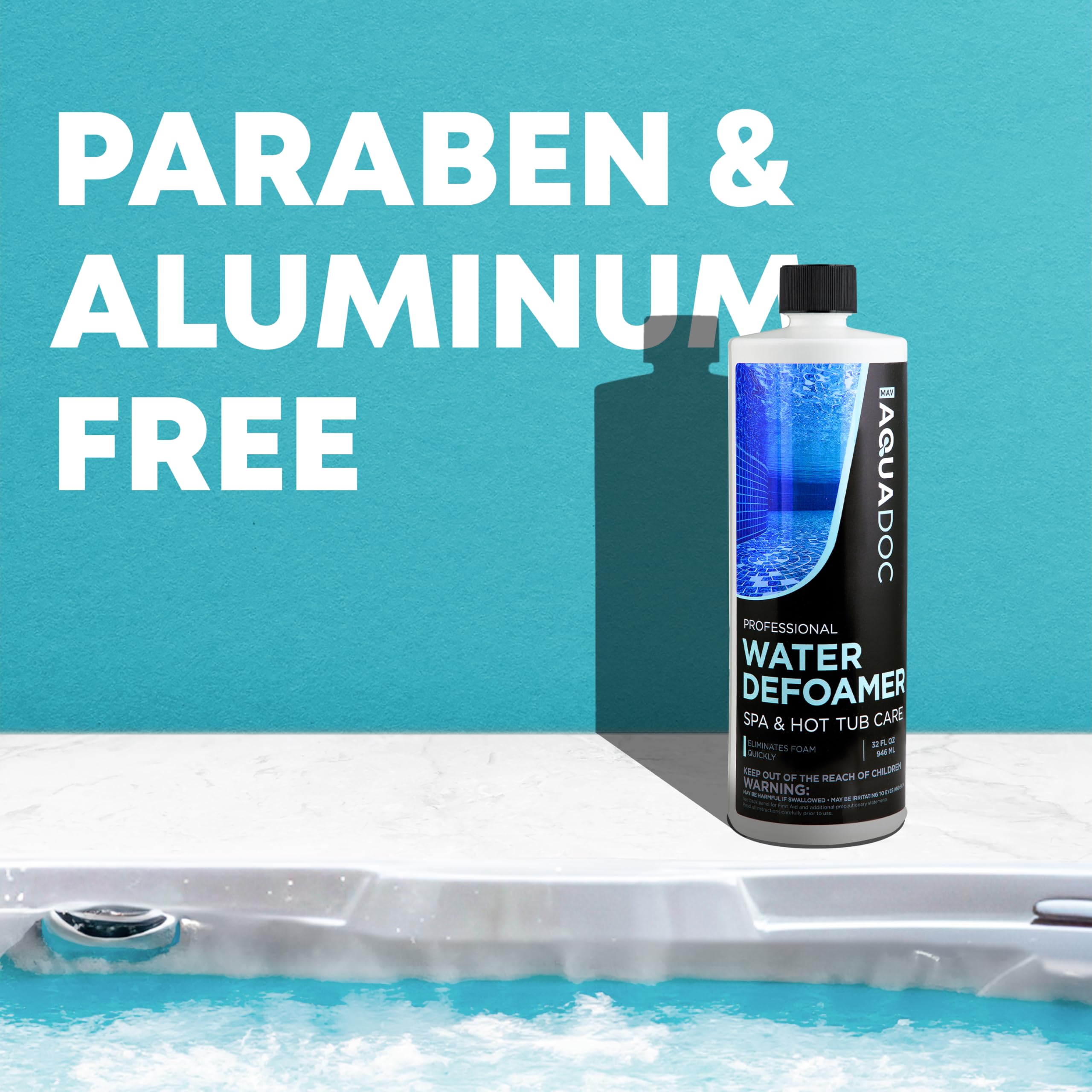 MAV AquaDoc Hot Tub Defoamer with foam in hot tub
