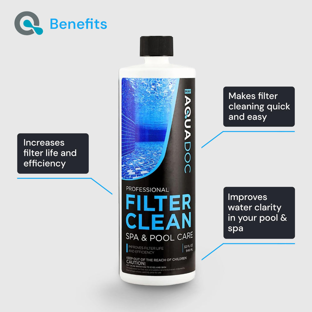 MAV AquaDoc Hot Tub Filter Cleaner 32 oz label close-up