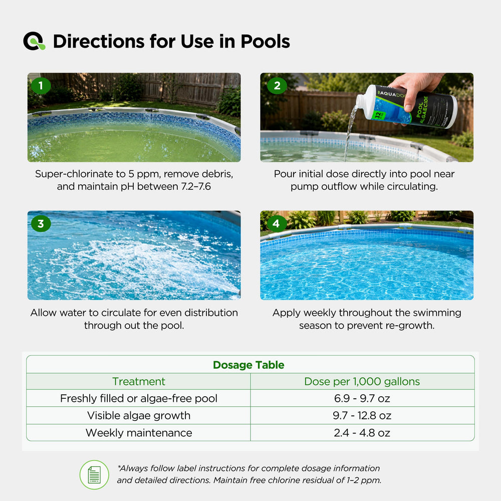 MAV AquaDoc Liquid Algaecide being used with pool cleaning tools