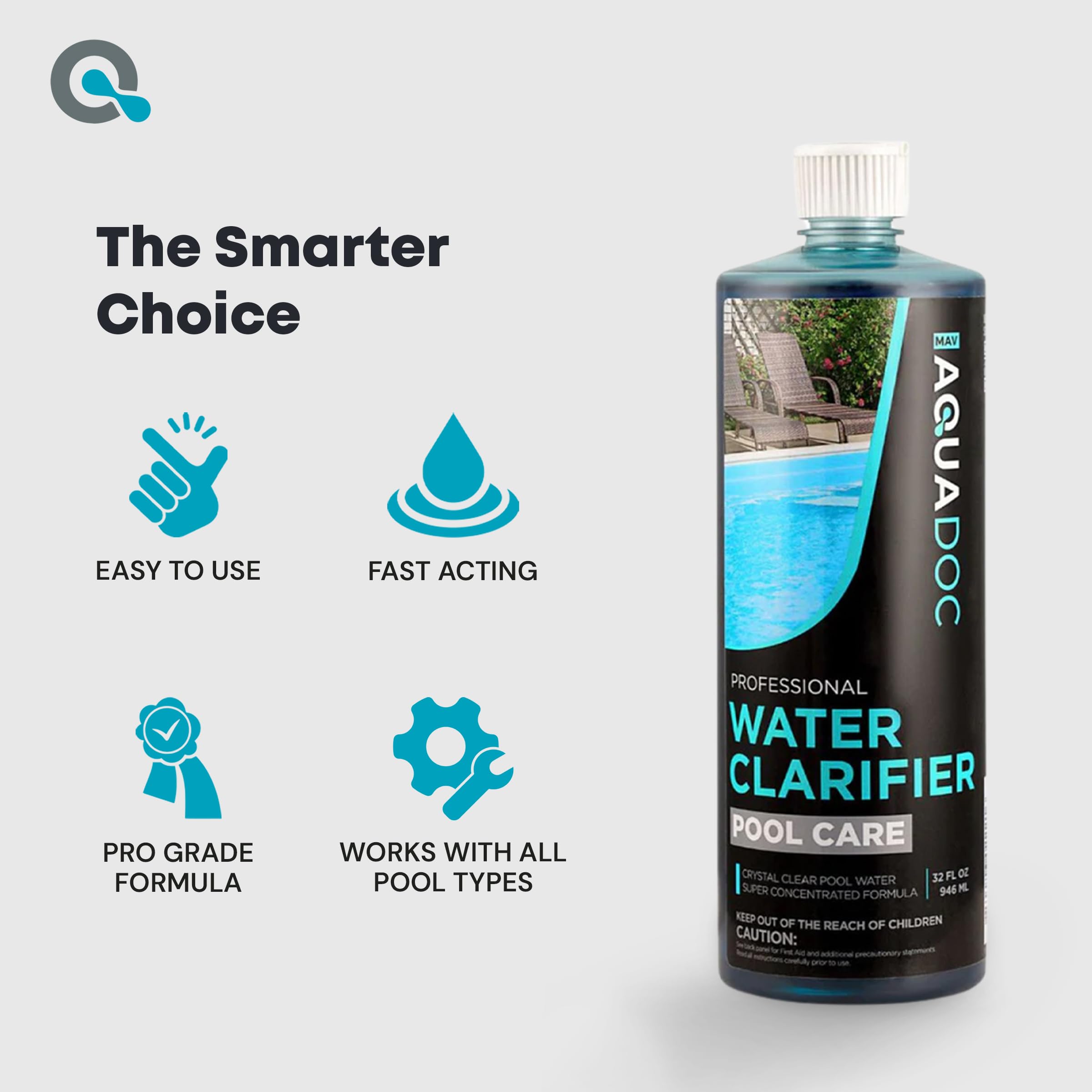 MAV AquaDoc Pool Clarifier Liquid 32oz label close-up