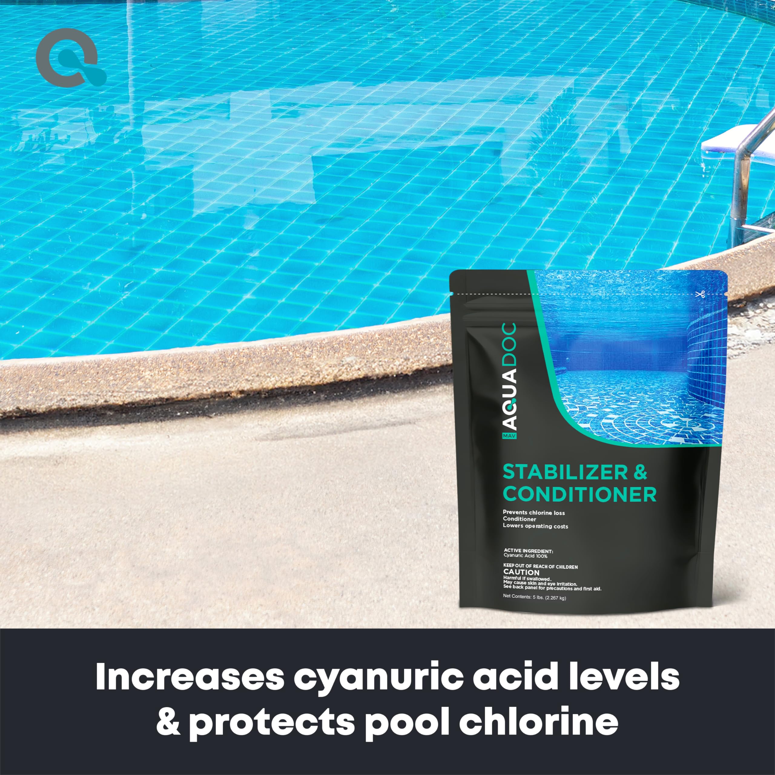 MAV AquaDoc Pool Stabilizer 5lb powder side view