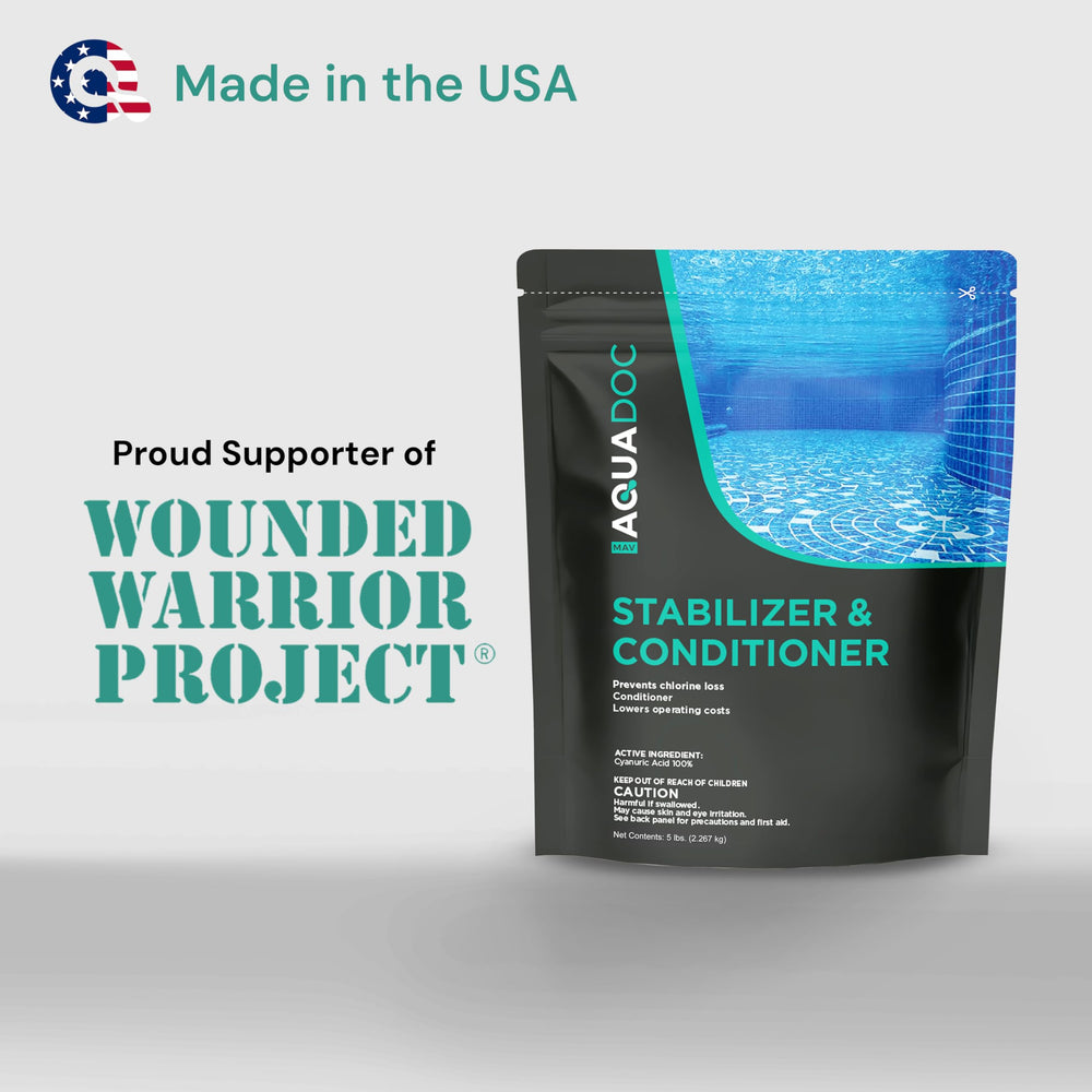 MAV AquaDoc Pool Stabilizer ingredients list on packaging