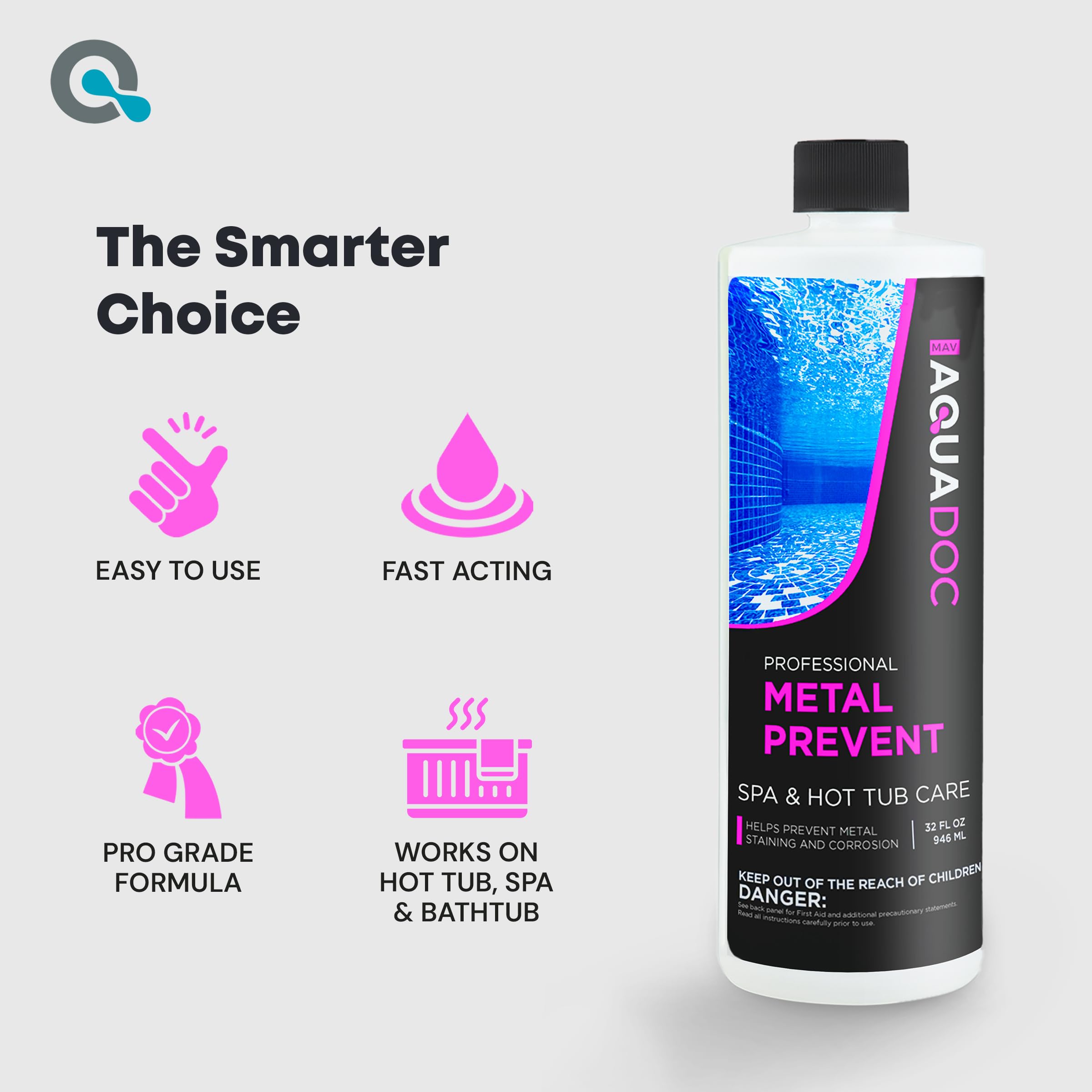 MAV AquaDoc Spa Metal Control 32 oz liquid with hot tub accessories