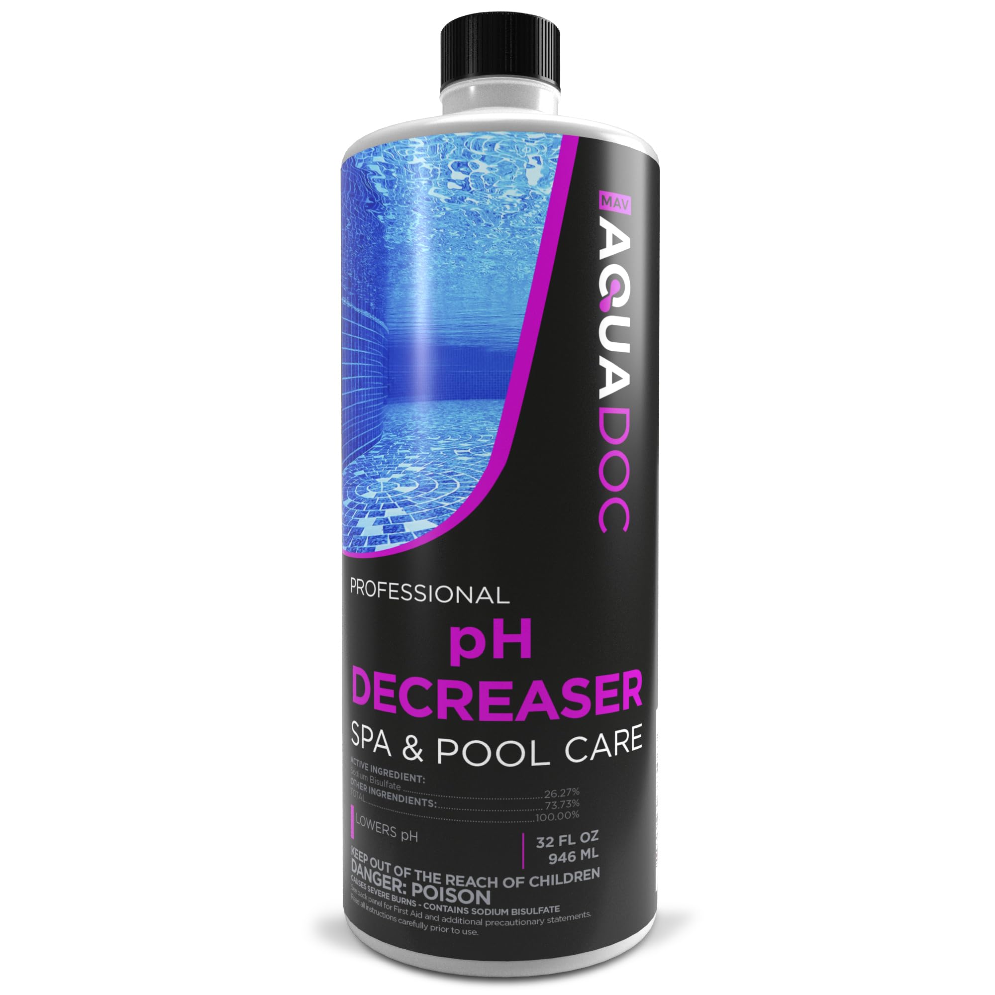 MAV AquaDoc Spa pH Decreaser 32 oz bottle front view