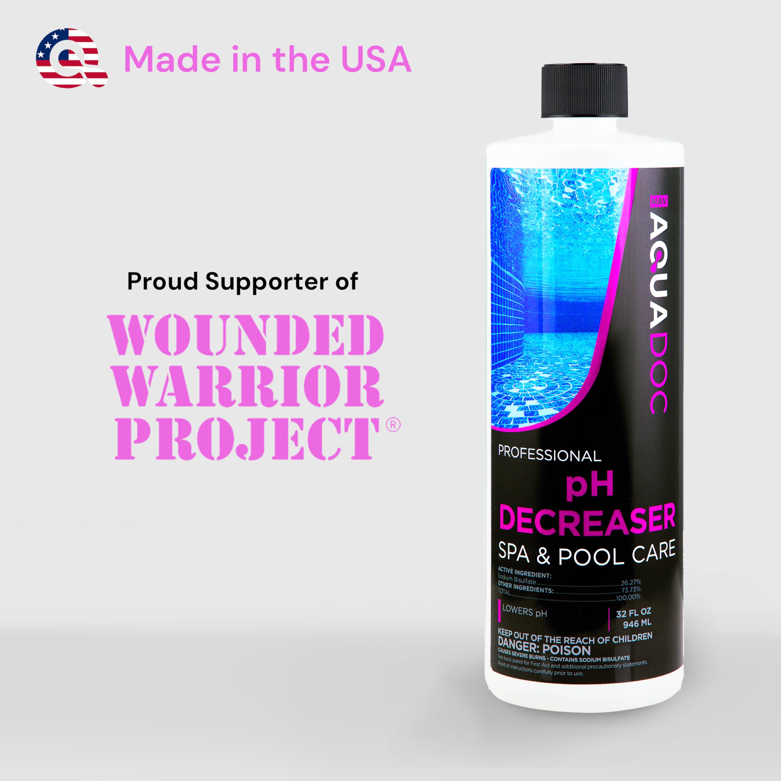 MAV AquaDoc Spa pH Decreaser on a countertop
