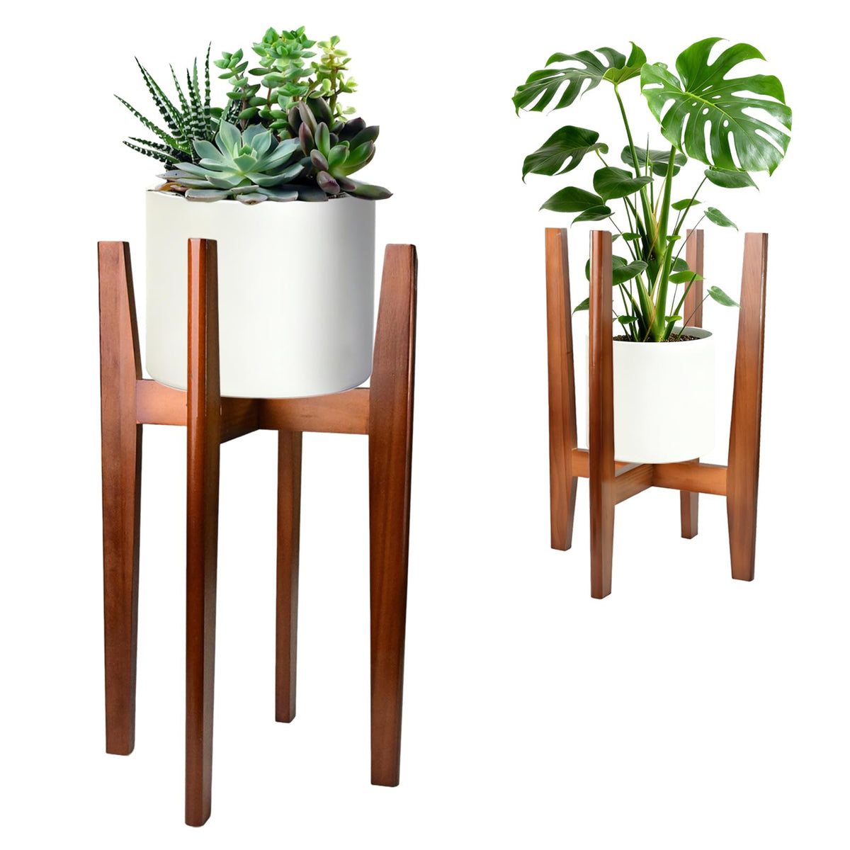 MAVOTER 24-inch tall wood plant stand front view in acacia finish