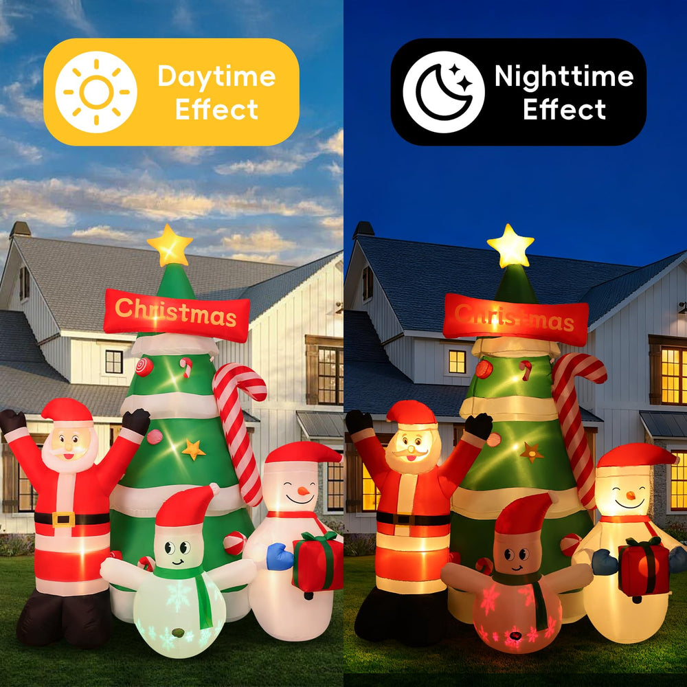 Max Fun 9Ft Christmas inflatable tree at night with lights on