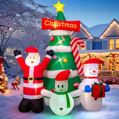Max Fun 9Ft Christmas inflatable tree with Santa and snowman front view