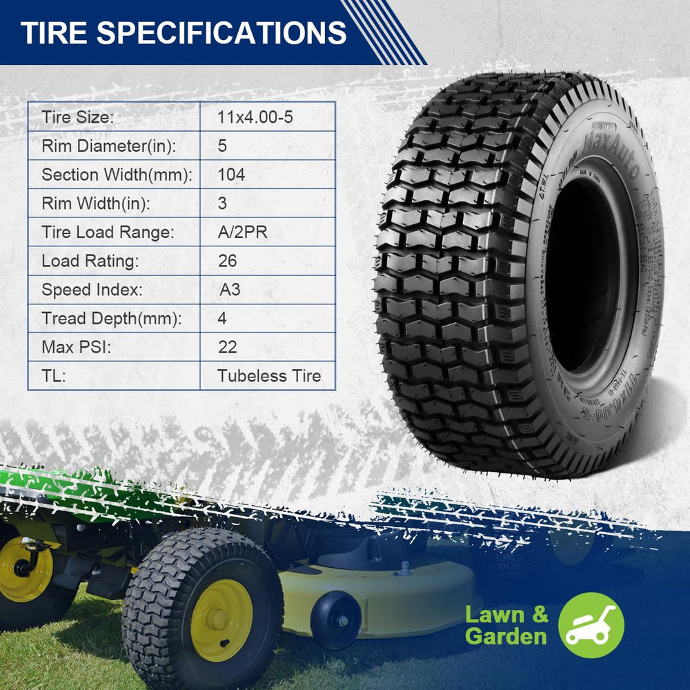 MaxAuto 11x4.00-5 turf tire tread detail
