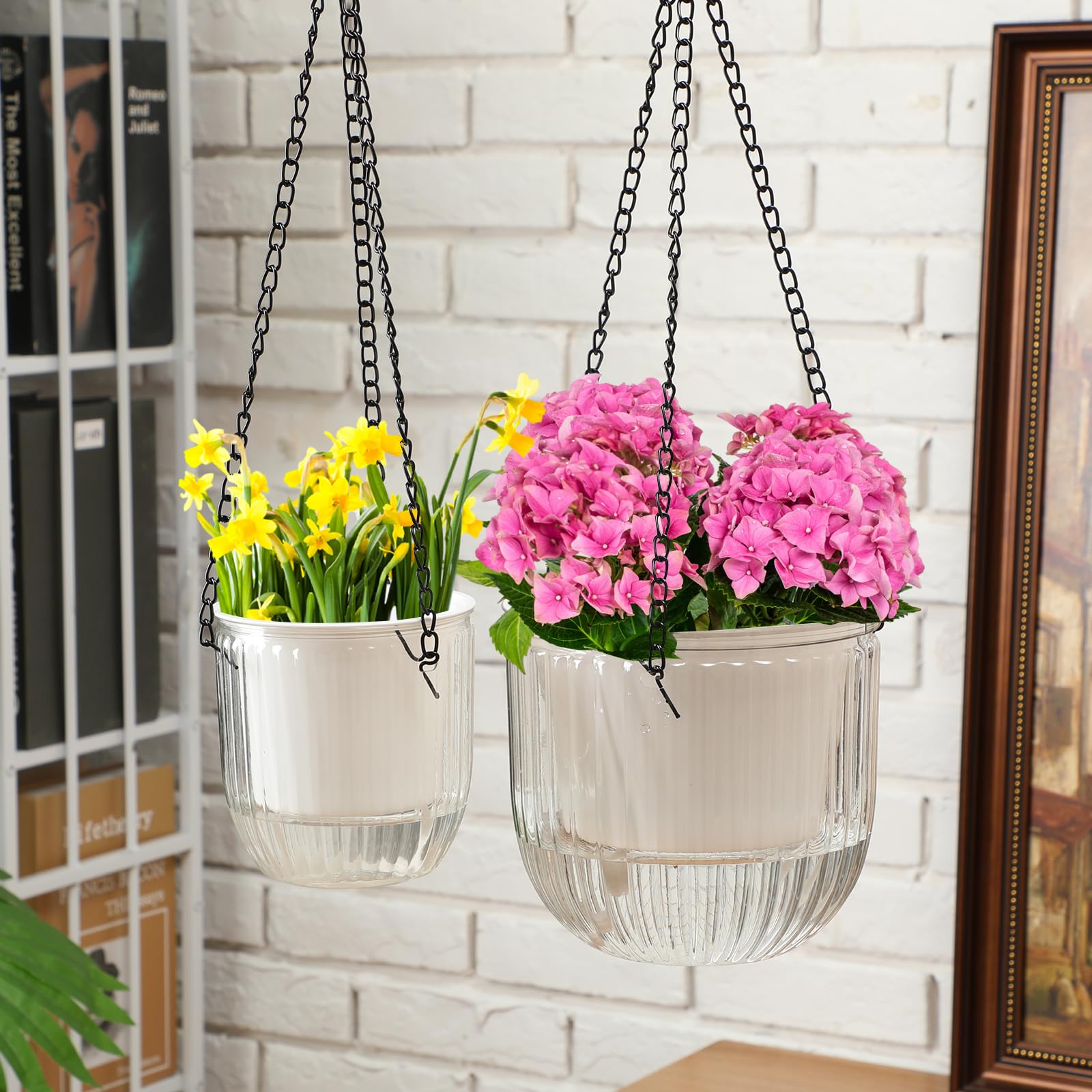Maxcheck self-watering hanging planters on a balcony