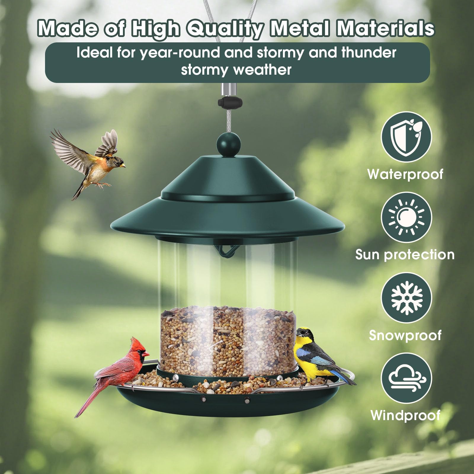 MAXDORIA Hanging Bird Feeder with seeds in green colour