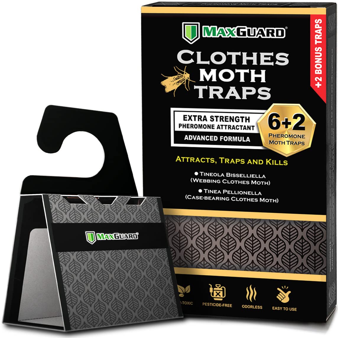 Maxguard Clothes Moth Traps 8 pack front view with pheromone features