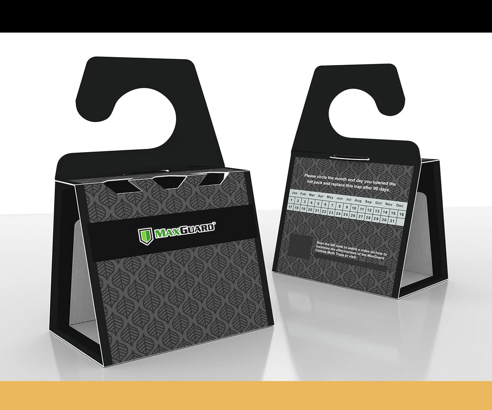 Maxguard moth trap packaging side view with usage instructions