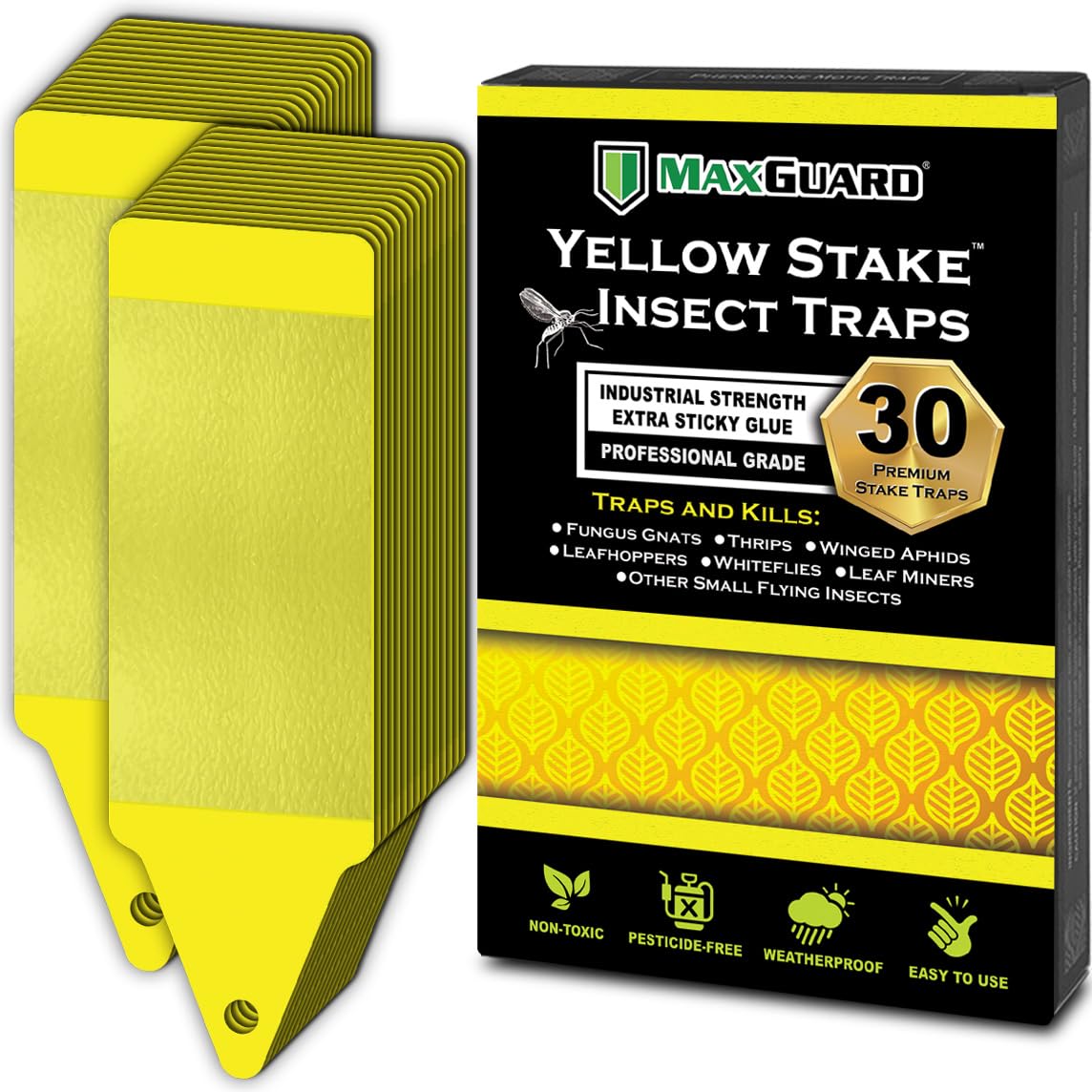 Maxguard Yellow Stake Sticky Insect Traps 30 Pack front view