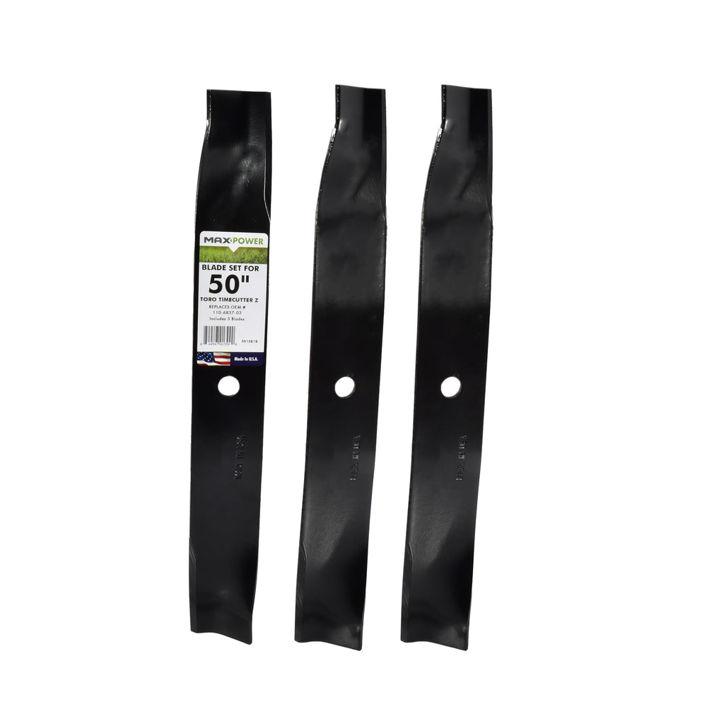 Maxpower 561381B high lift blades front view, black steel