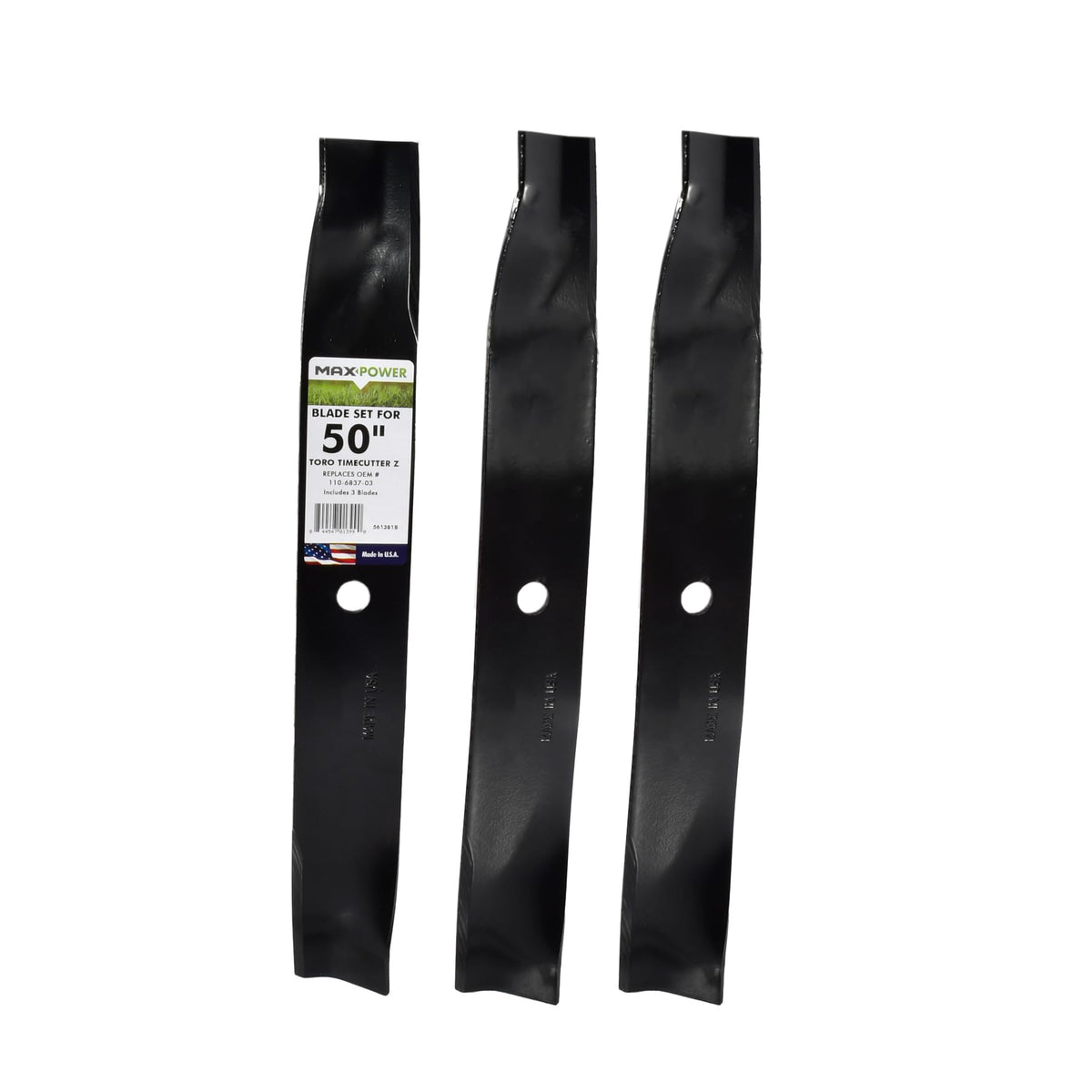 Maxpower 561381B high lift blades front view, black steel