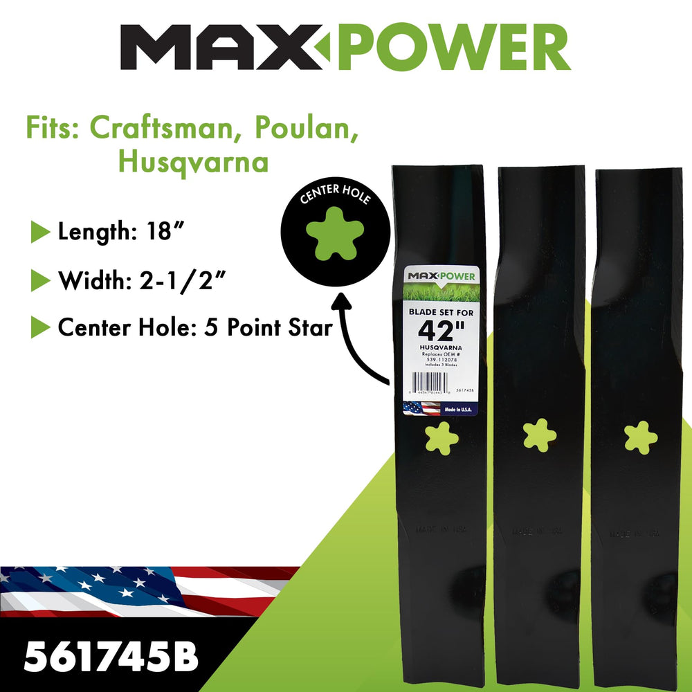 Maxpower 561745B blade set packaging with dimensions