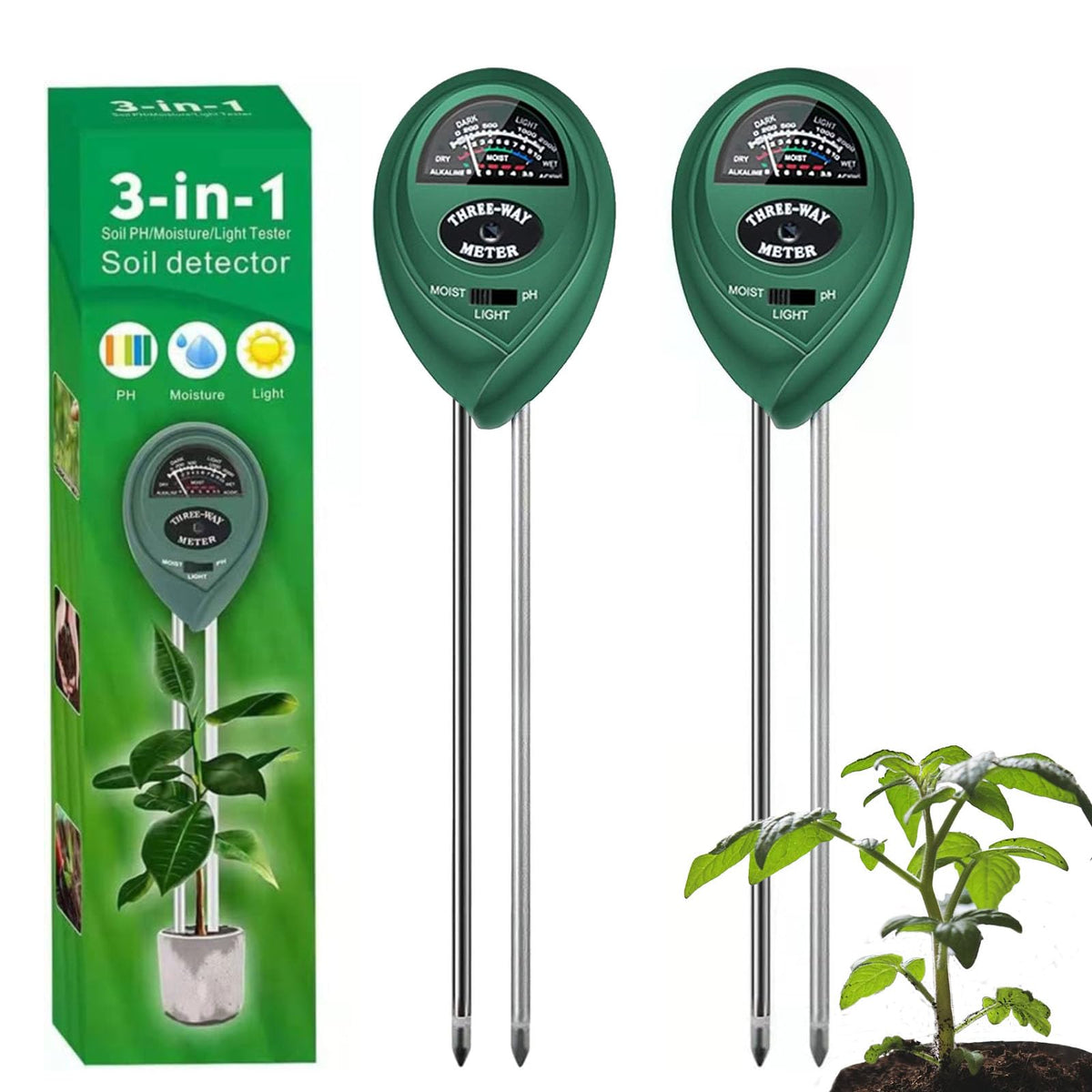 Maxsolve 2 Pack Soil Tester front view, green colour