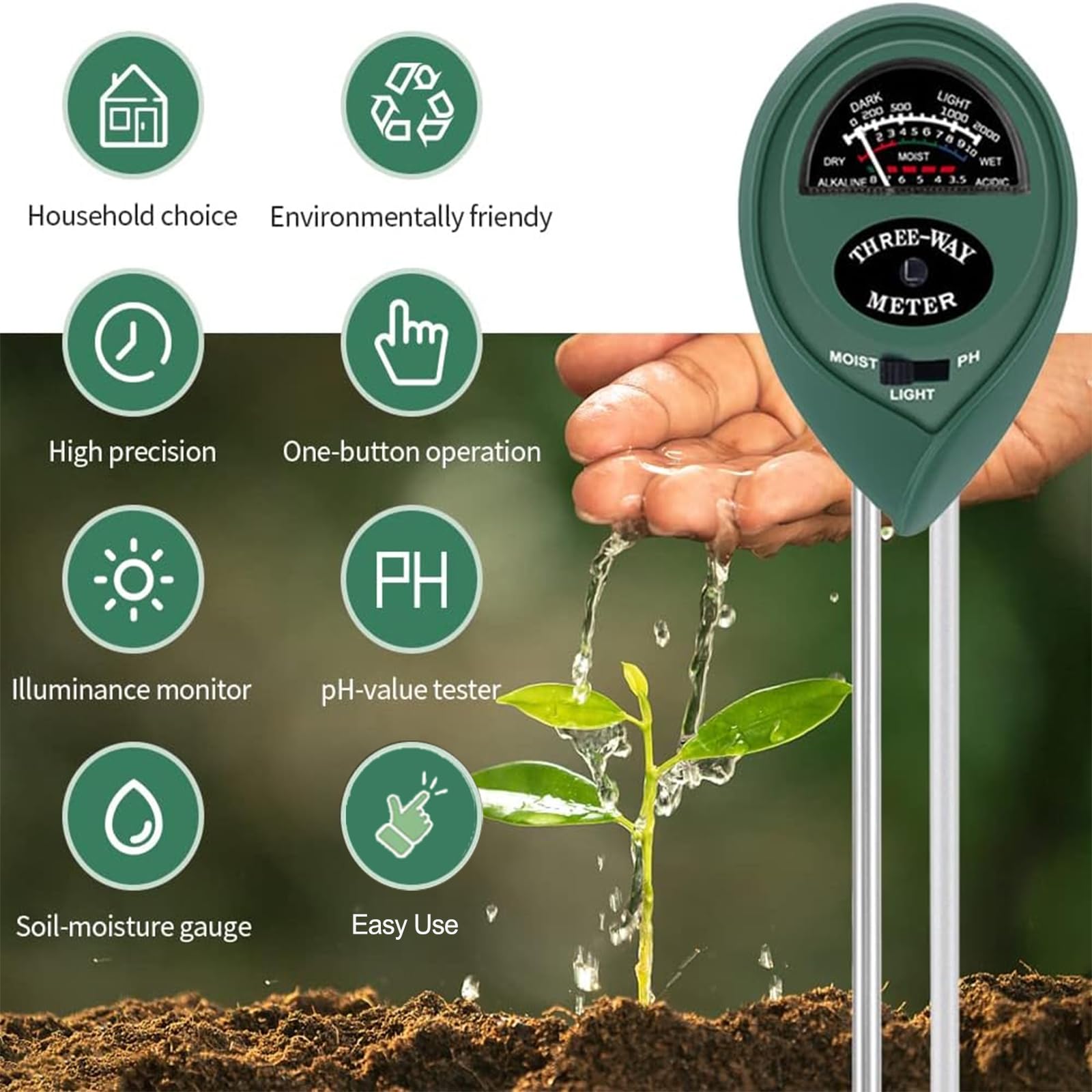 Maxsolve Soil Tester with easy-to-read display