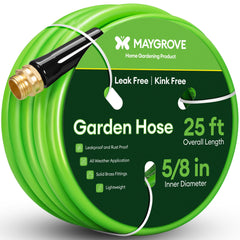 Maygrove 25 ft garden hose front view with brass connector