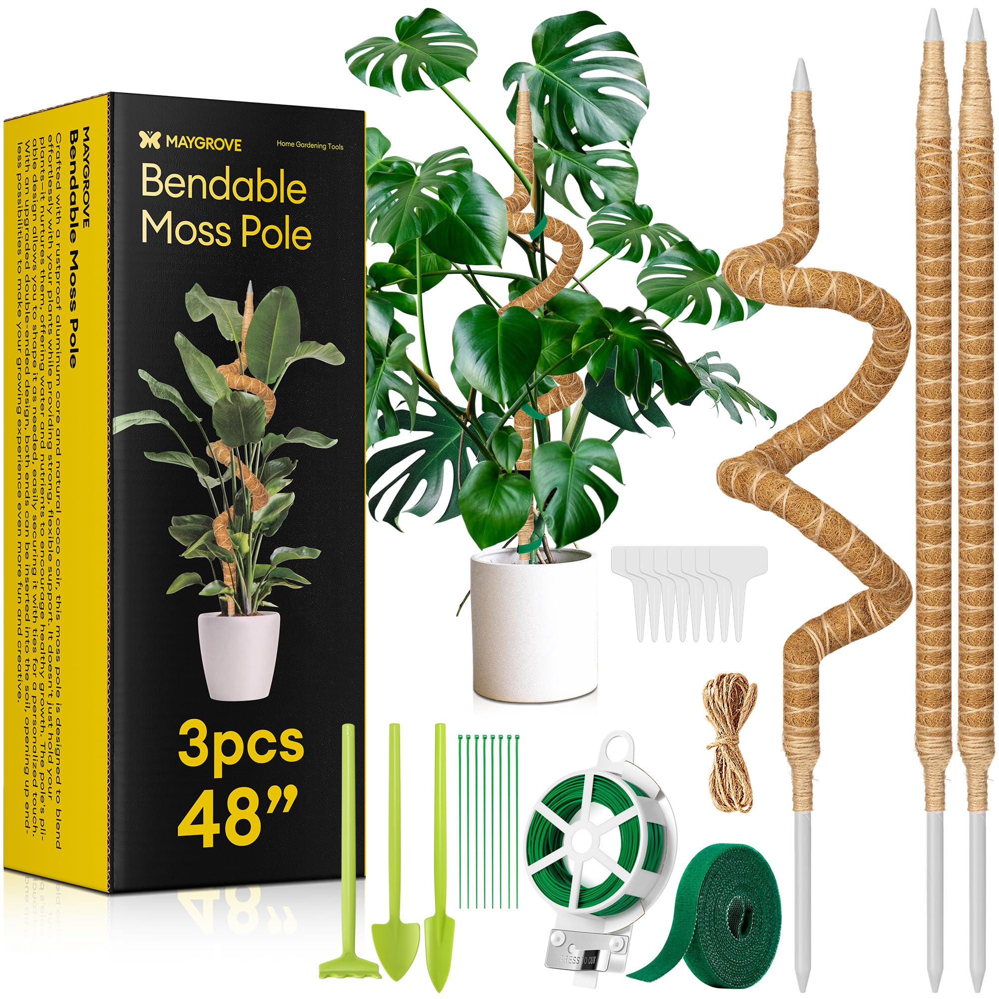 Maygrove 3-Pack 48" Bendable Moss Pole Plant Support front view