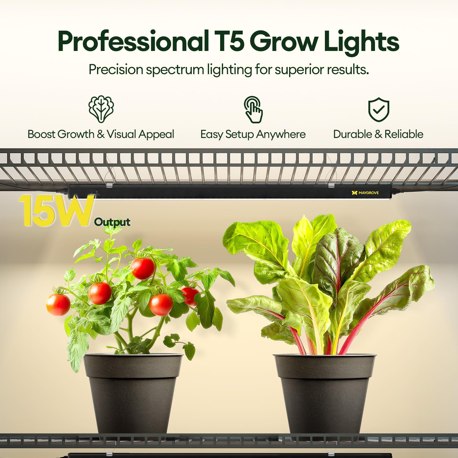 Maygrove T5 Grow Light 2FT mounted on a plant shelf