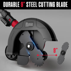 Mayoki Lawn Edger with rear guide wheel in a garden setting