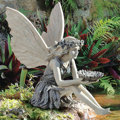 MBVBN Angel Fairy Garden Statue front view in gray and cream
