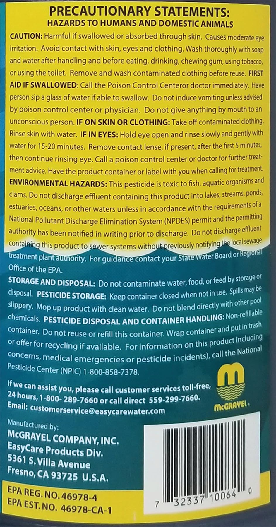 McGrayel Algatec Super Algaecide in pool setting