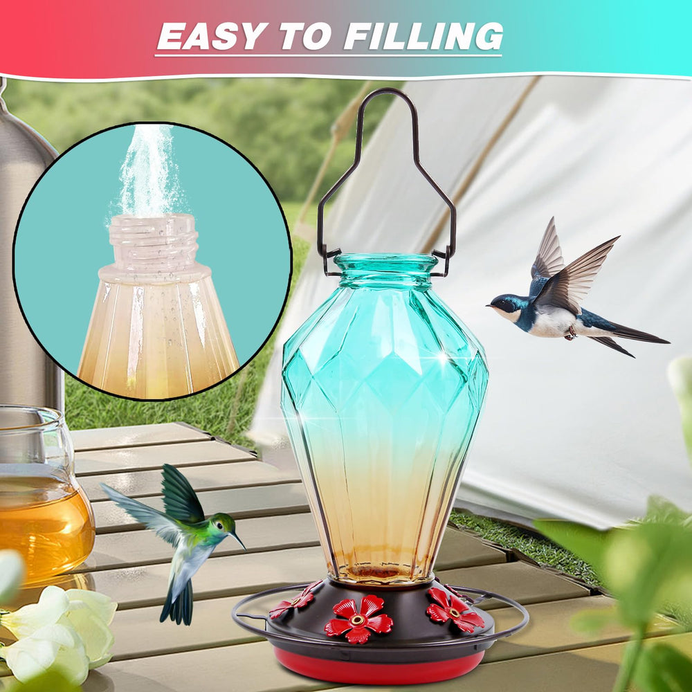 MCHBF Glass Hummingbird Feeder close-up of feeding ports