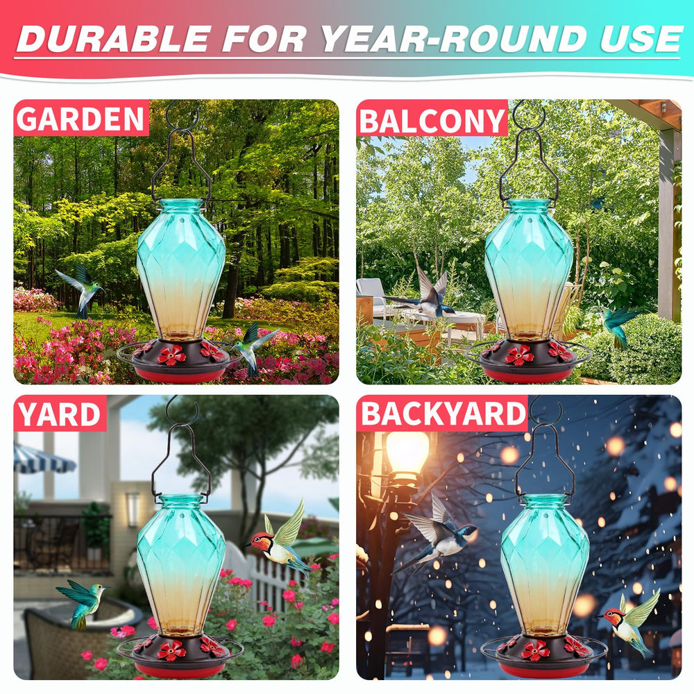MCHBF Glass Hummingbird Feeder filled with nectar