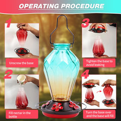 MCHBF Glass Hummingbird Feeder hung outdoors in garden