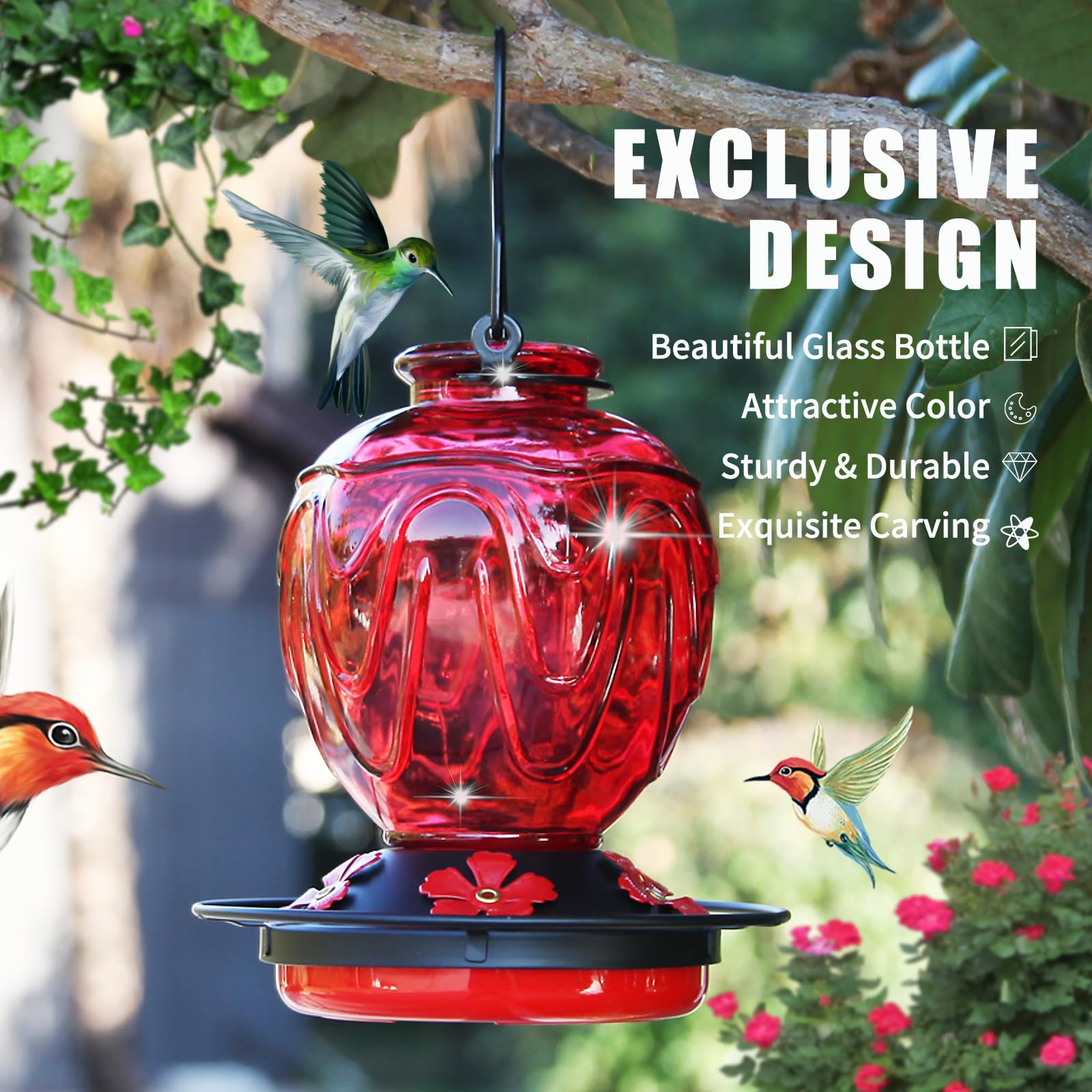 MCHBF Glass Hummingbird Feeder side view showing swirled design
