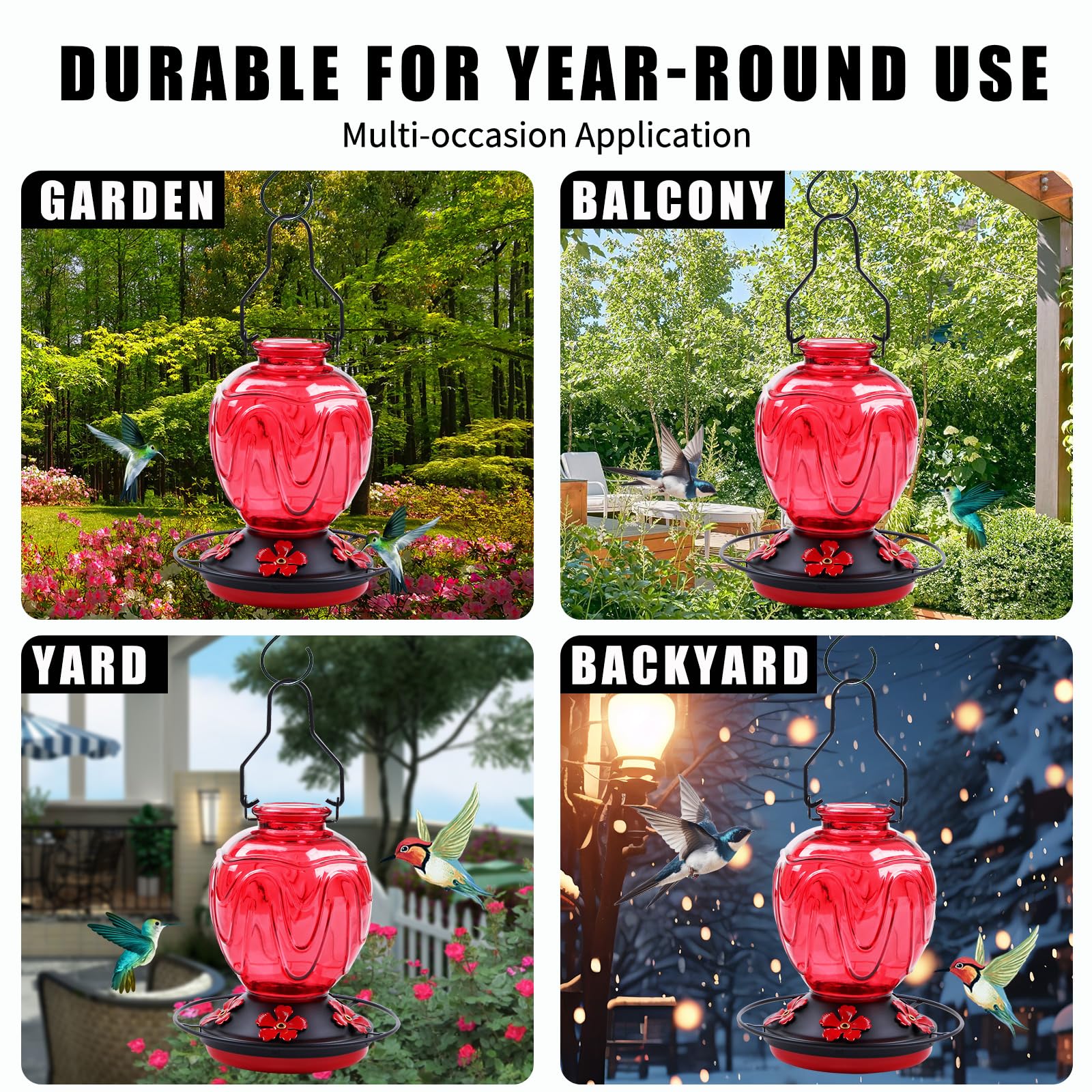 MCHBF Glass Hummingbird Feeder with nectar inside