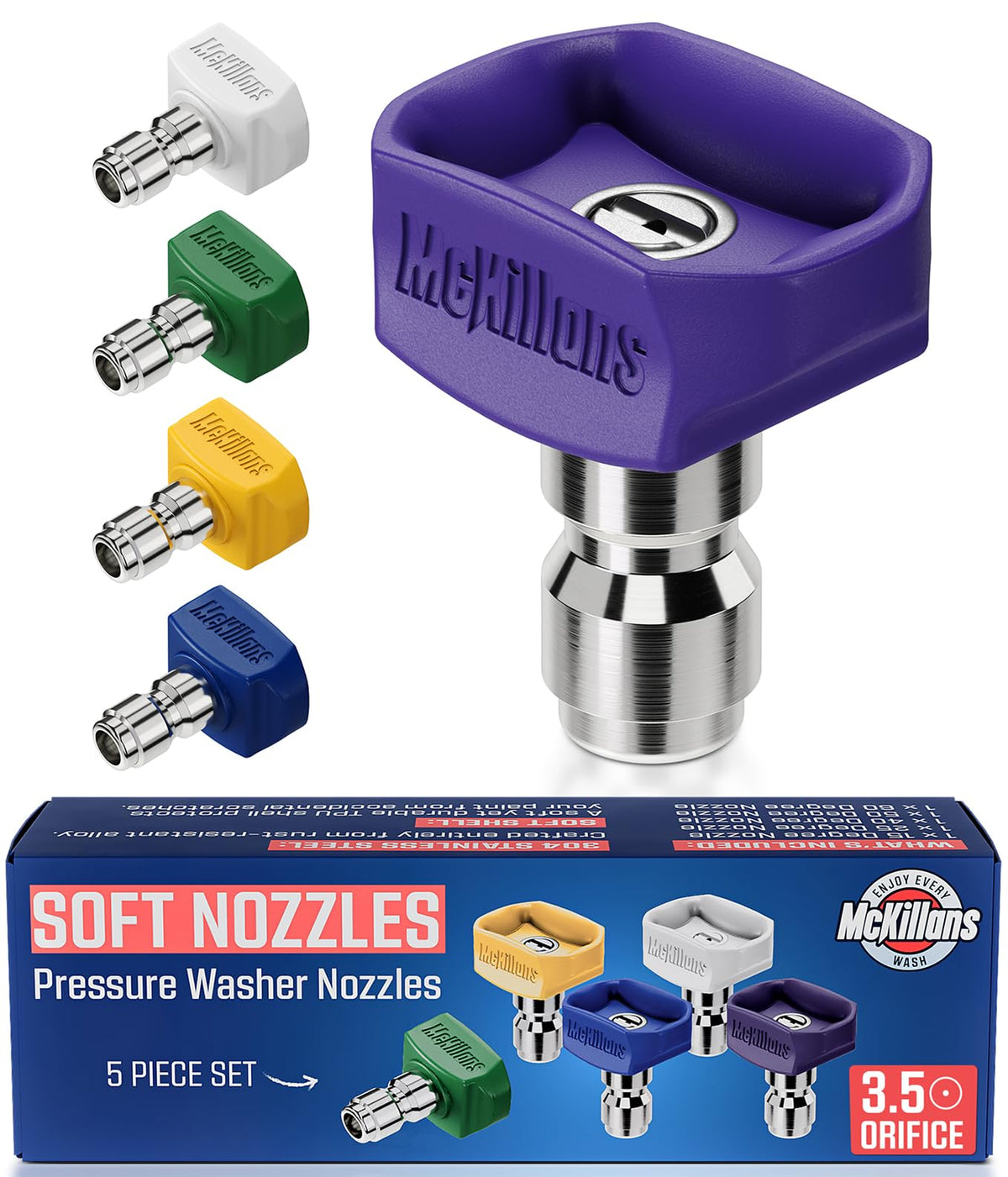 McKillans 2026 Soft Pressure Washer Nozzle Tips Set, 5 Pack