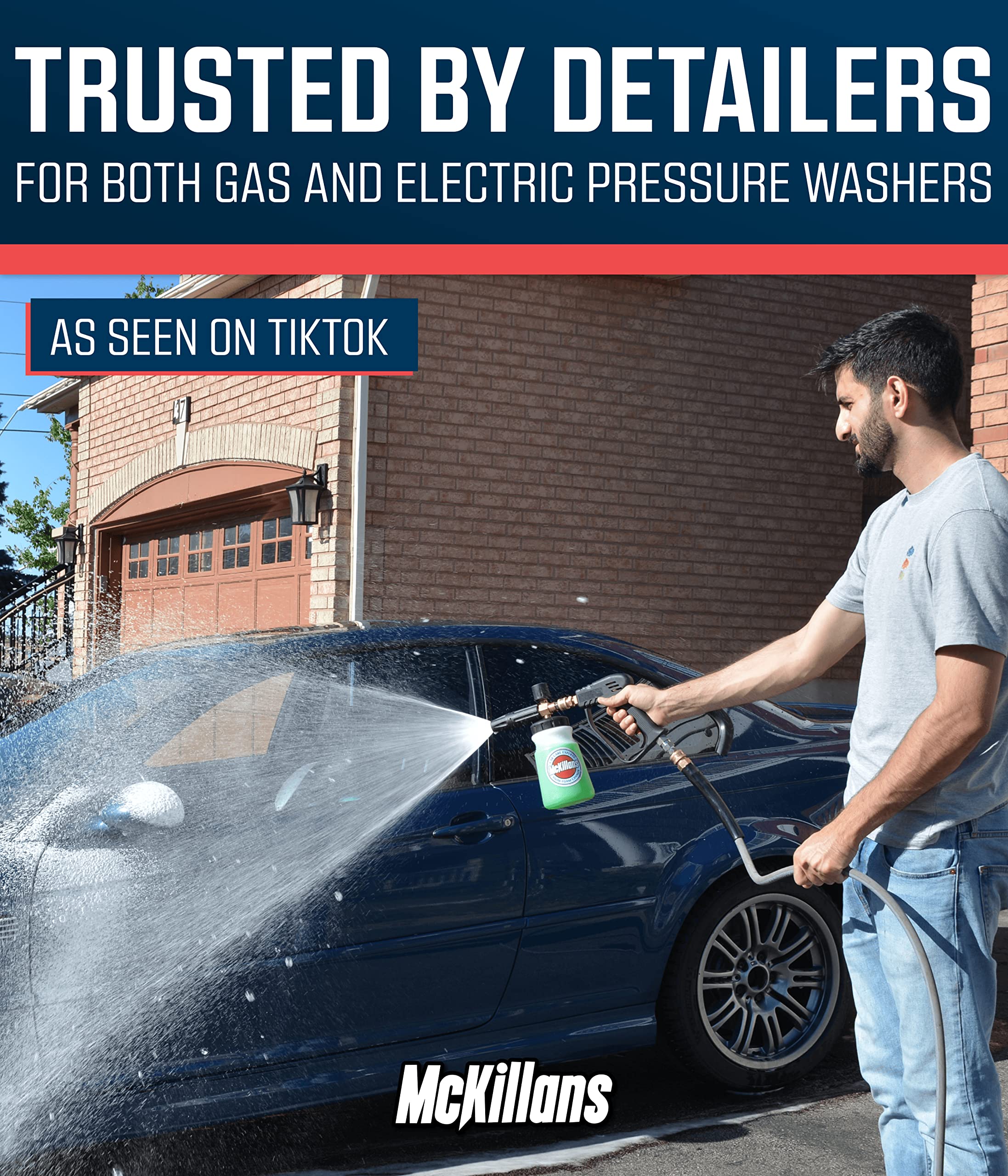 McKillans Foam Cannon being used on a car during washing