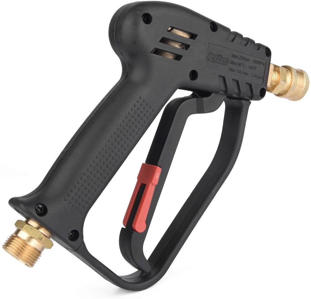 McKillans Pressure Washer Gun showing ergonomic lightweight pull trigger