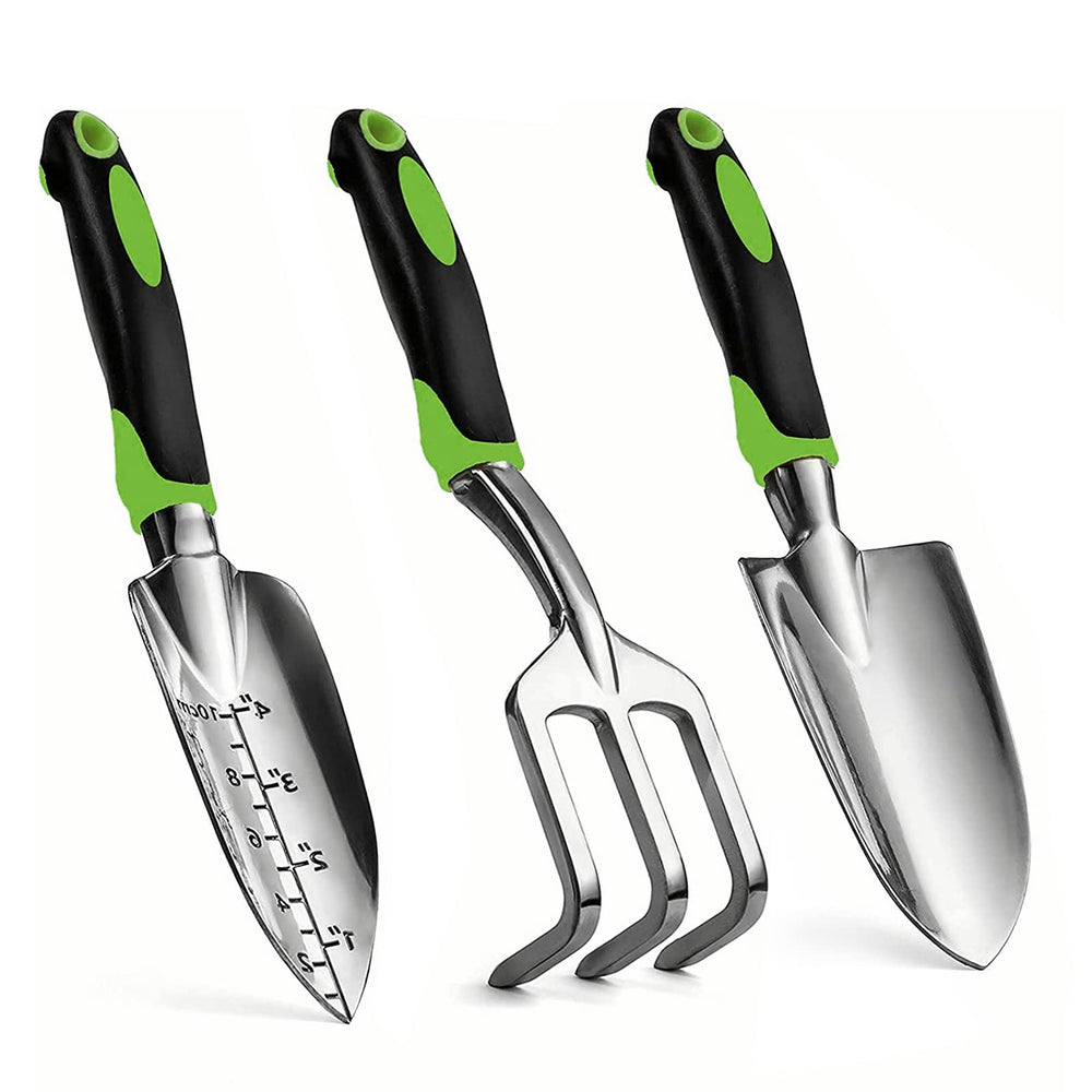 MDSXO Gardening Hand Tool Set includes hand trowel, rake, and transplants trowel