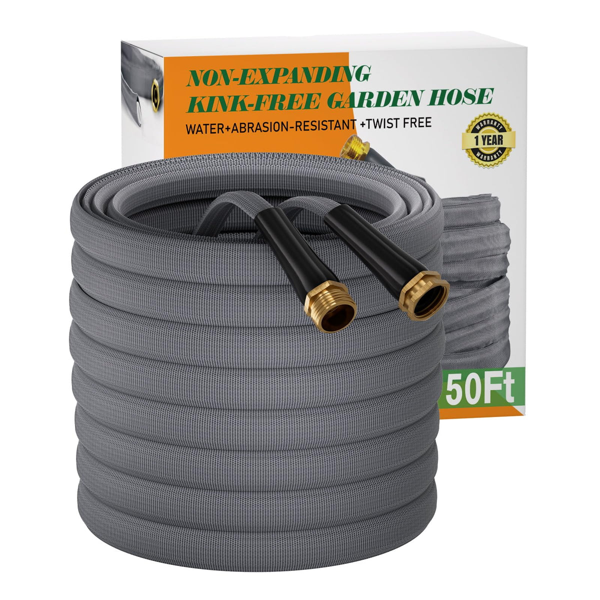 MEACKLE 50 FT garden hose in grey color, coiled